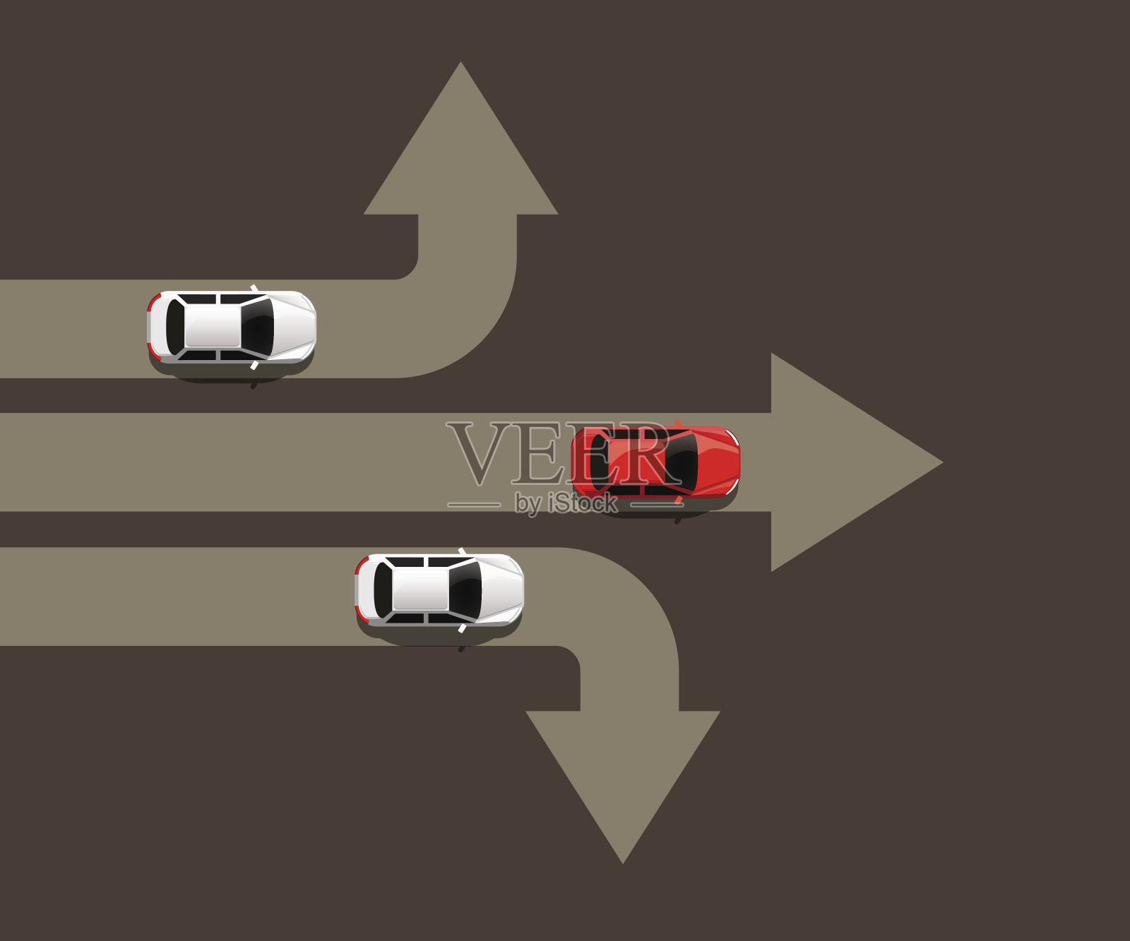 汽车在不同的方向行驶。领导的概念。成功之路。插画图片素材
