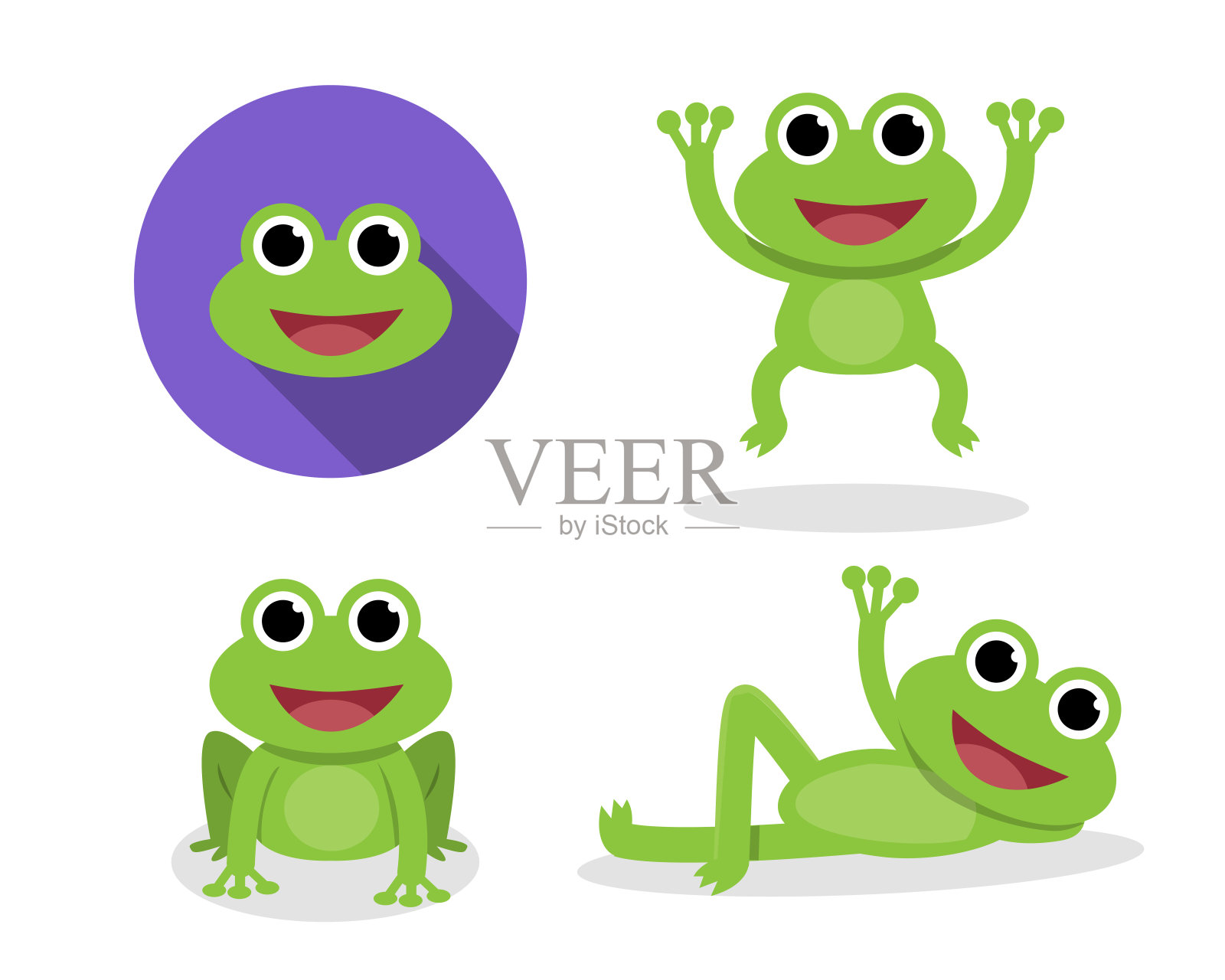 卡通风格的绿色青蛙，向量插画图片素材