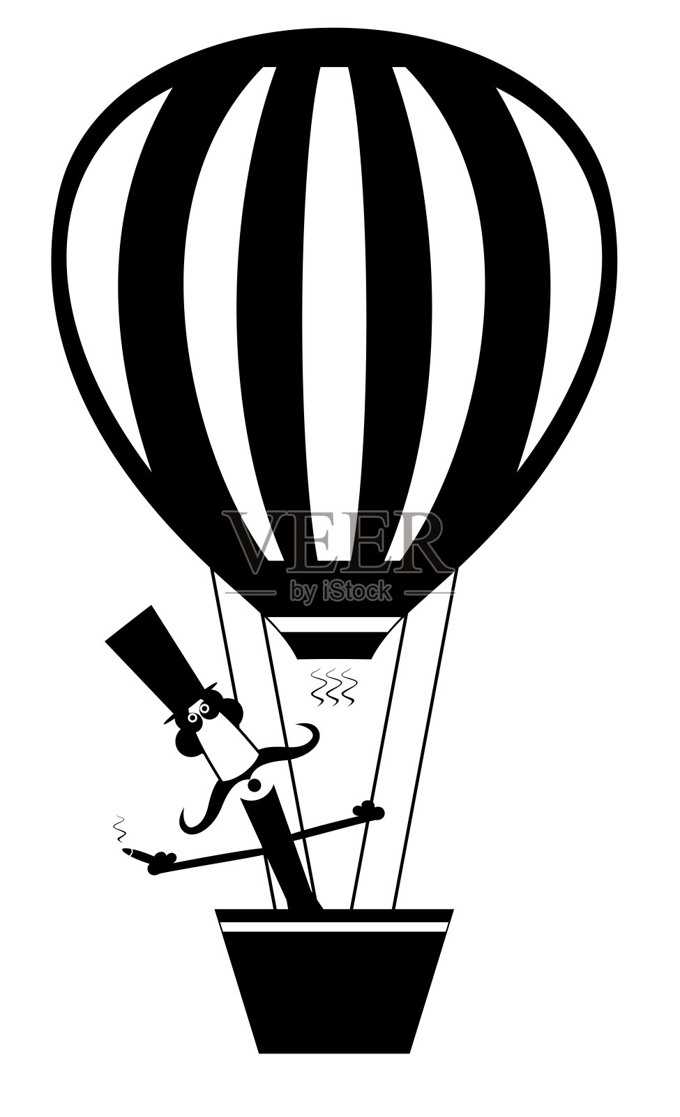 卡通胡子男子与雪茄苍蝇在气球隔离插画图片素材