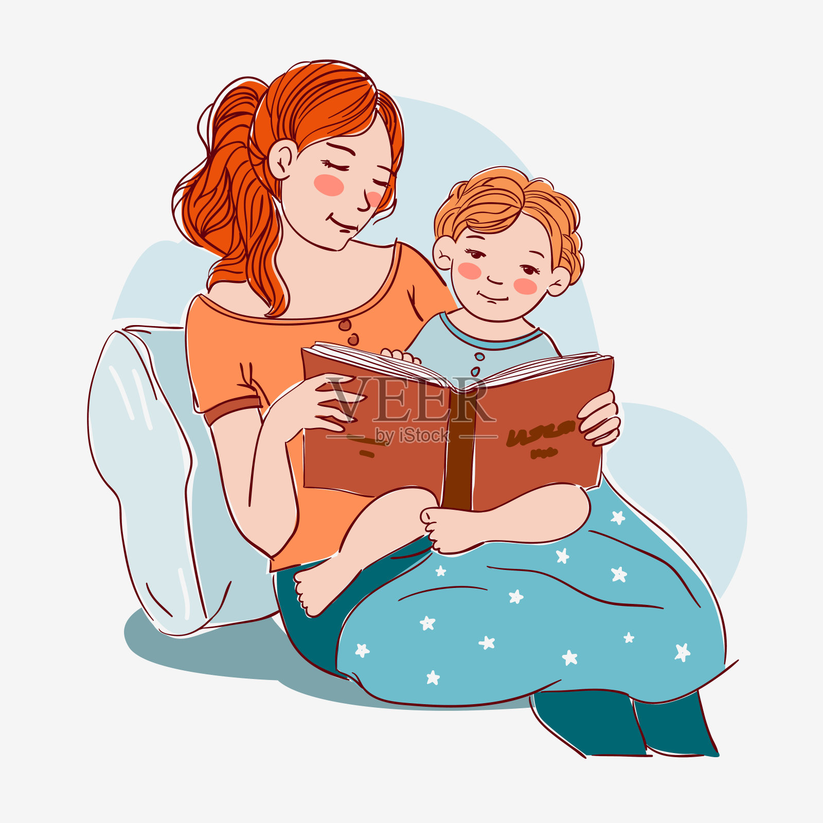 妈妈带着可爱的宝宝看书。家庭，早期发展，活动，学习设计元素图片