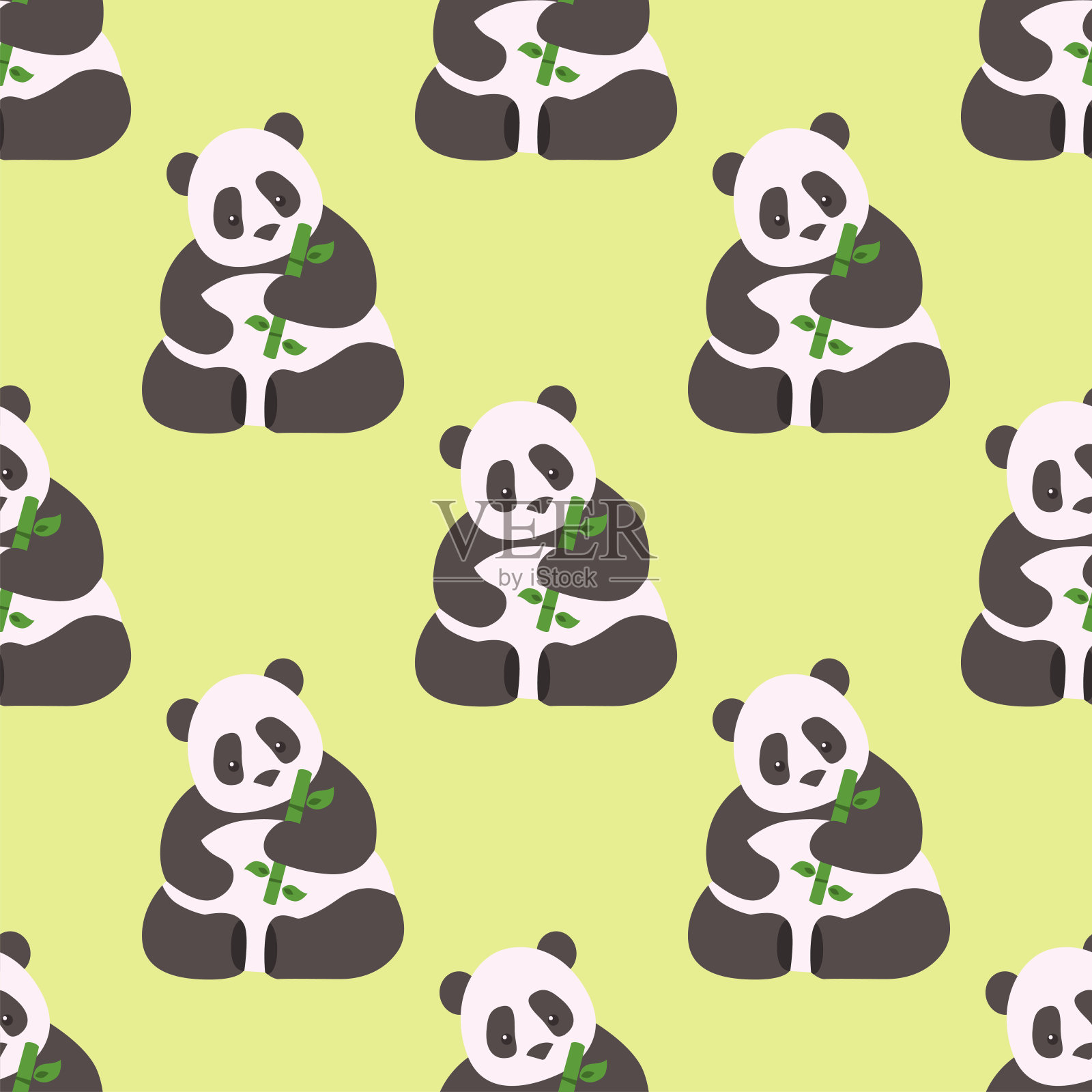 熊猫无缝图案竹中国野生熊哺乳动物美丽装饰动物园亚洲野生动物背景矢量插图插画图片素材