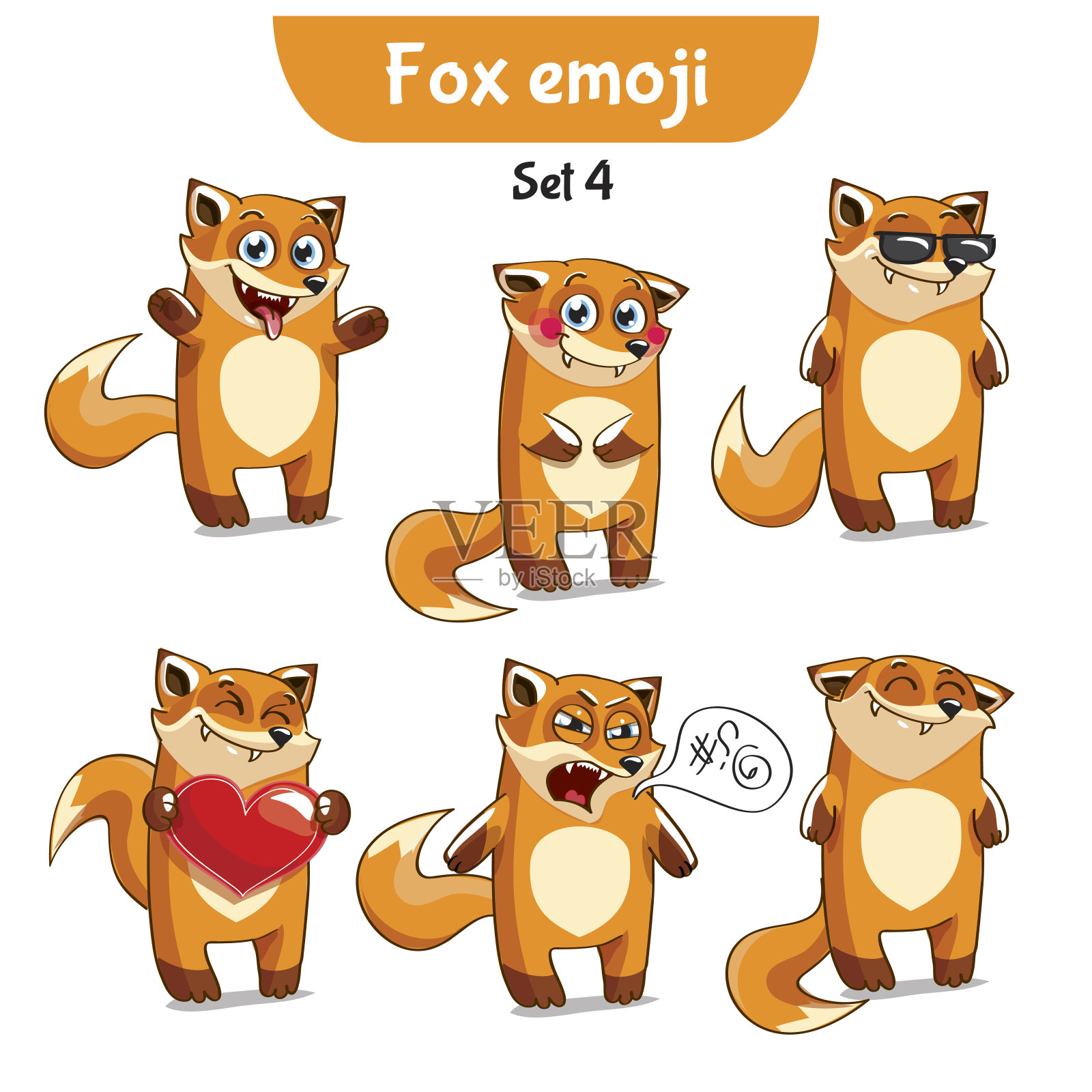 可爱的狐狸角色的向量集。组4插画图片素材