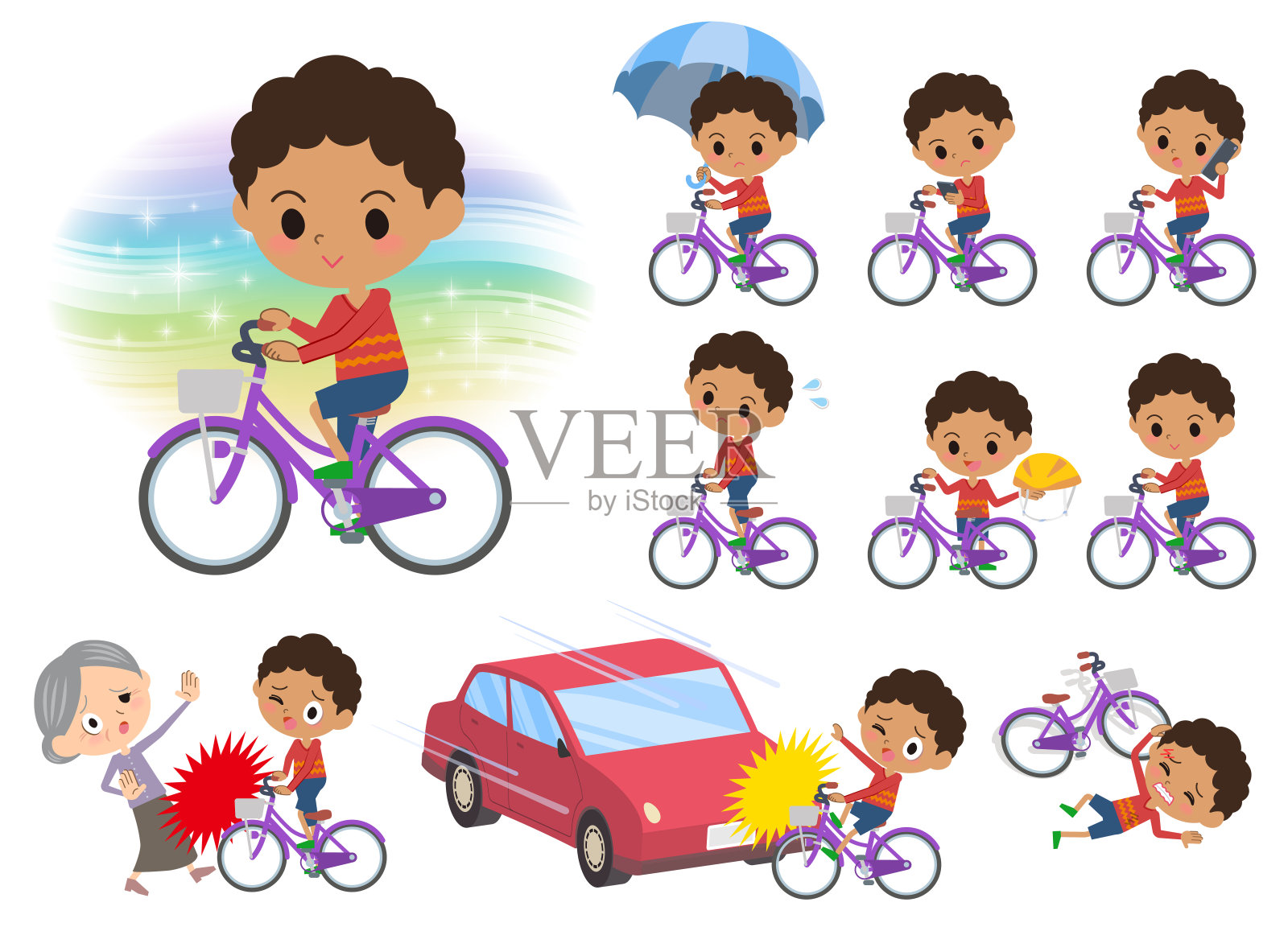 烫发男孩城市自行车设计元素图片