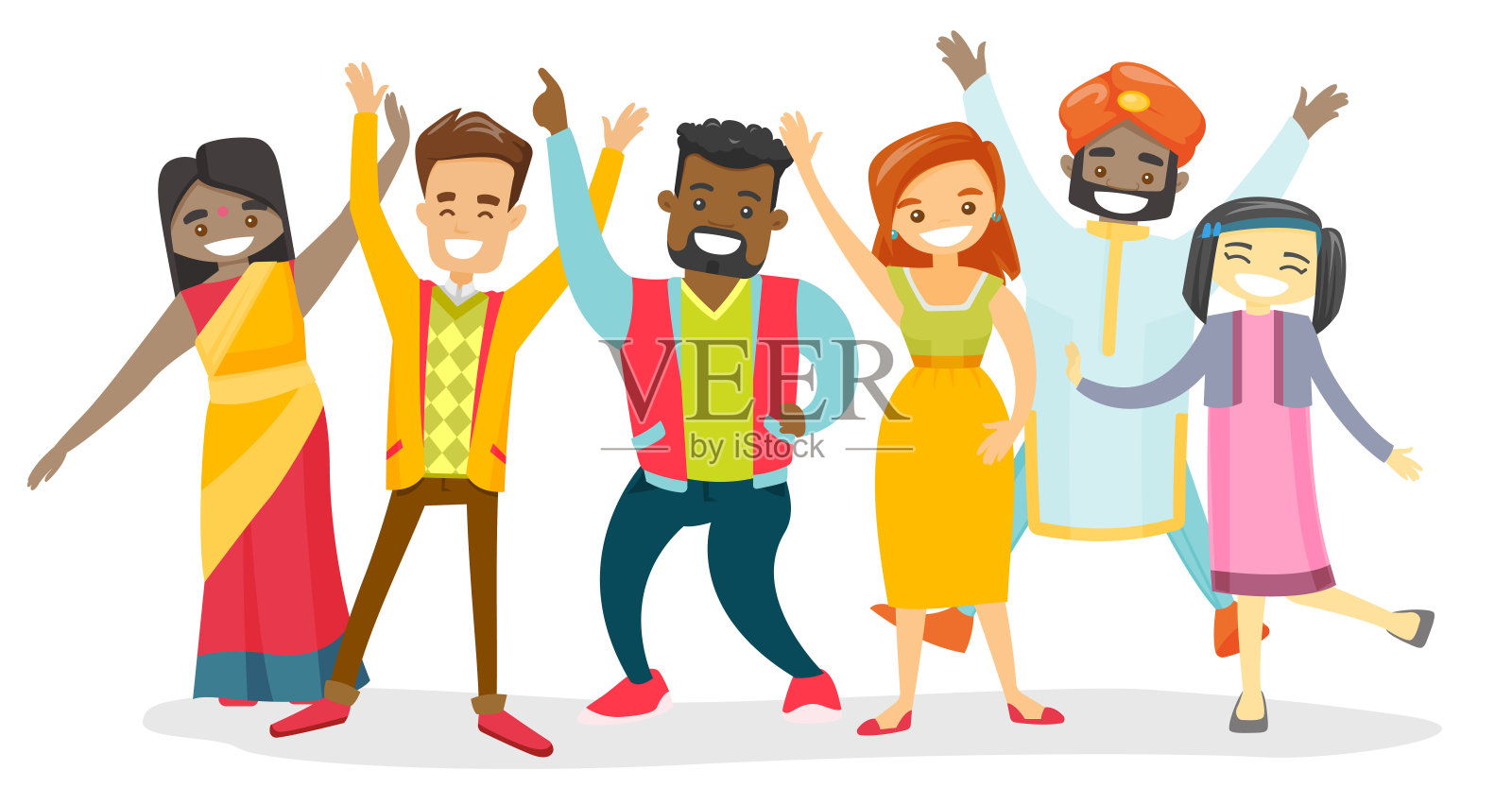 一群多元文化快乐微笑的人插画图片素材