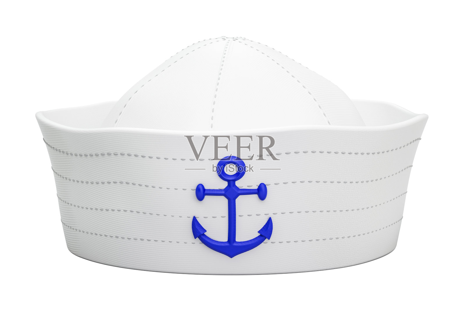 海军水手帽与锚，3D渲染孤立的白色背景照片摄影图片