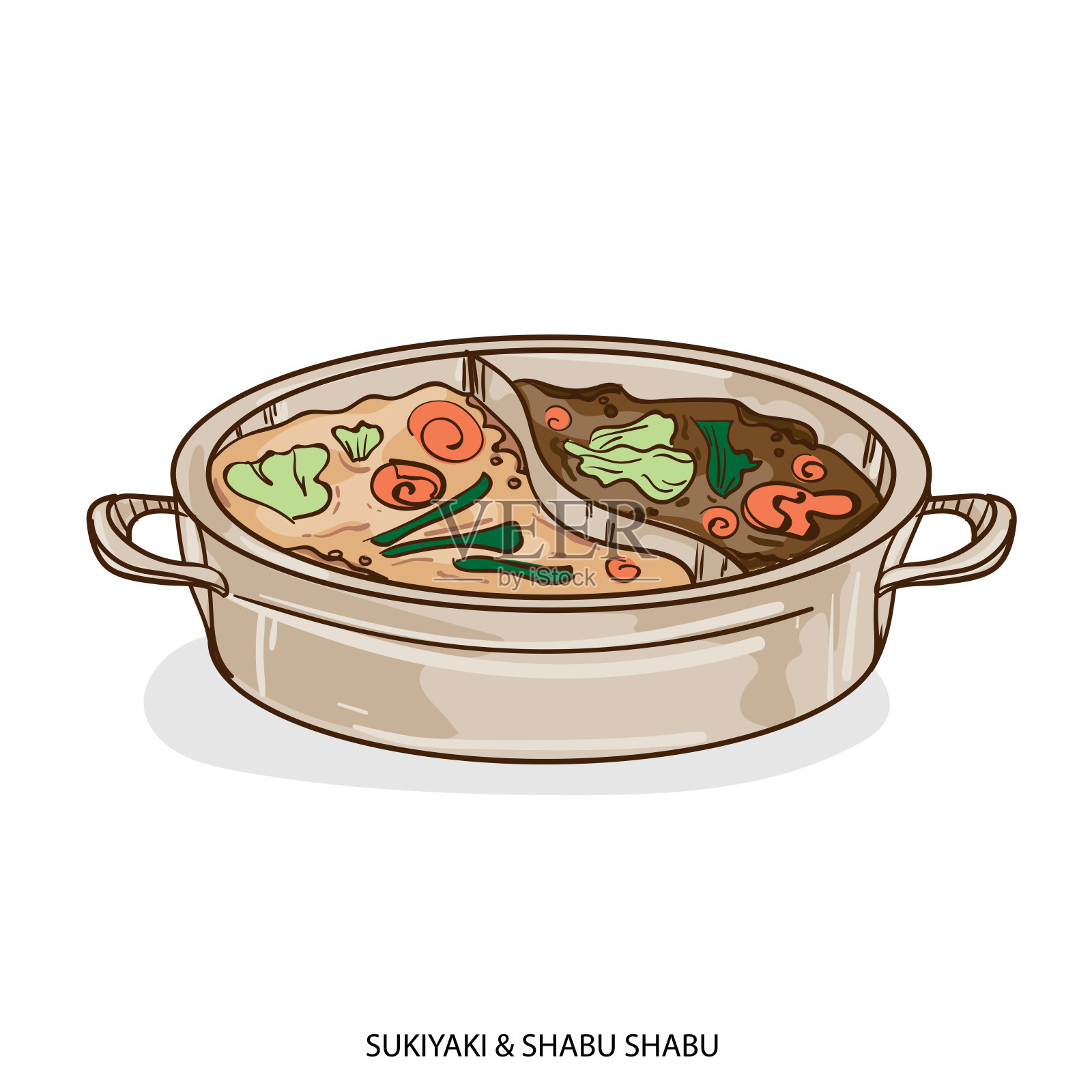 食物物件素喜烧涮锅手绘插画图片素材