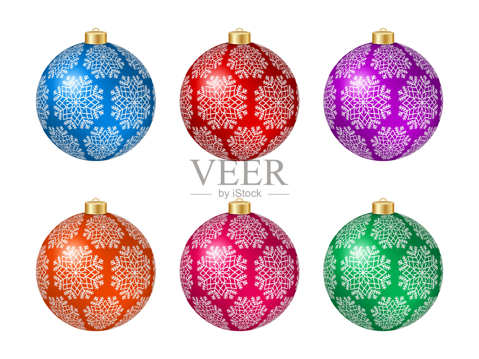 一套六个矢量彩色圣诞球设计元素图片