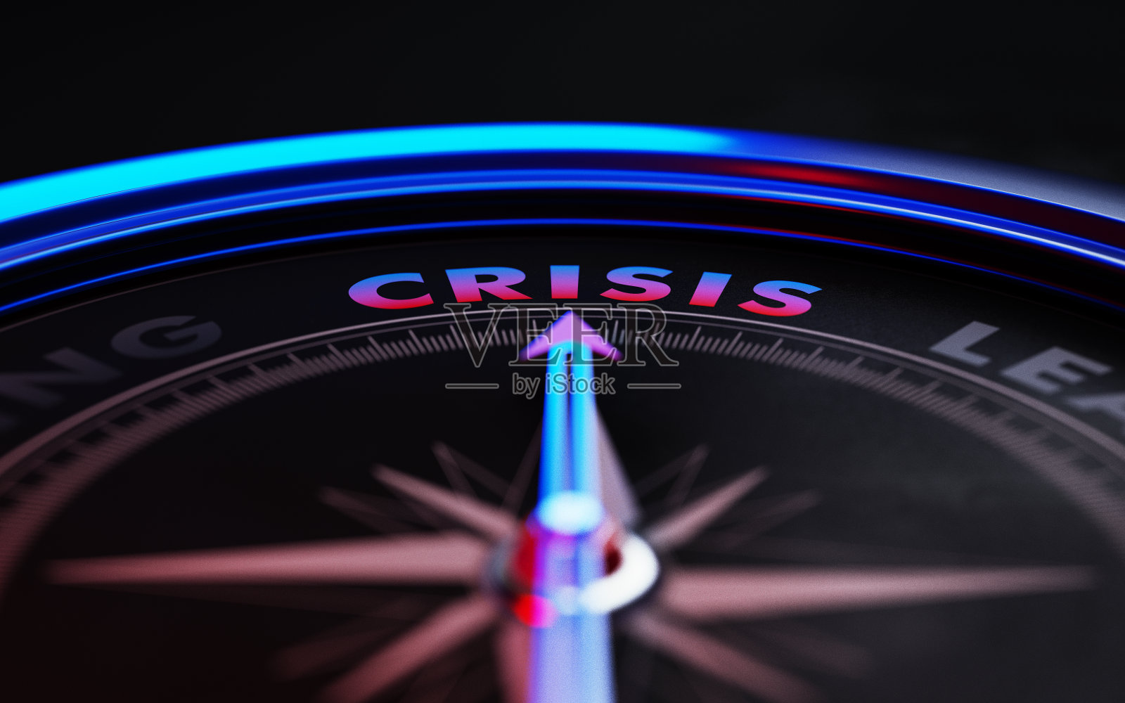 危机概念:指向危机文本的指南针箭头照片摄影图片