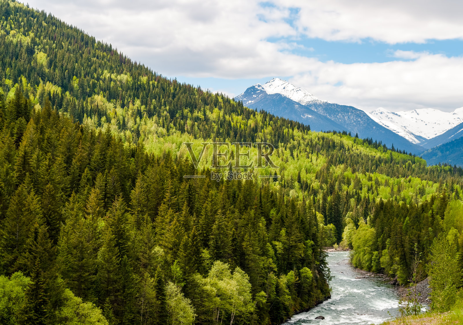 加拿大不列颠哥伦比亚省的山区河流照片摄影图片
