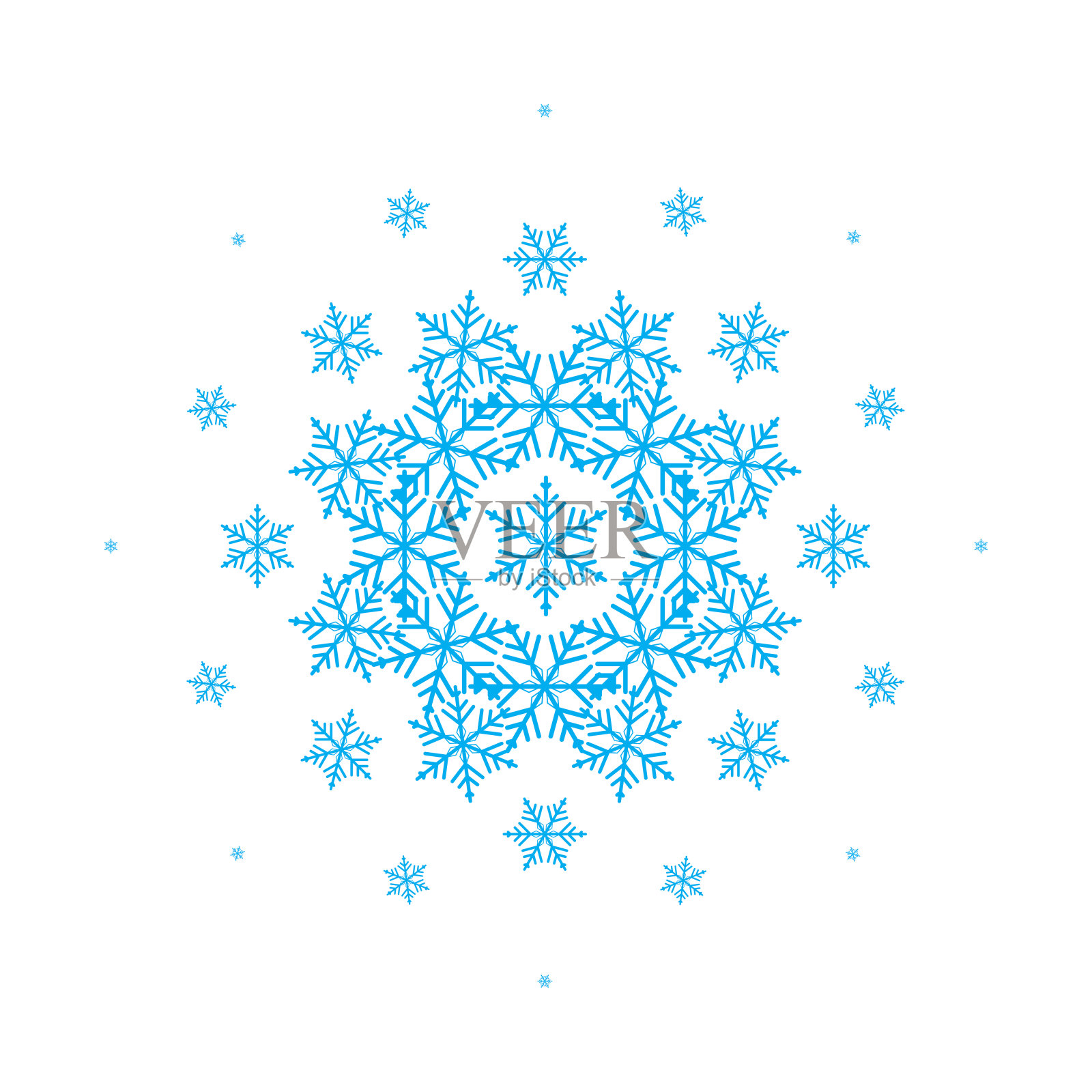 矢量构成与雪花为冬季设计。圣诞装饰。孤立在白色背景上。插画图片素材