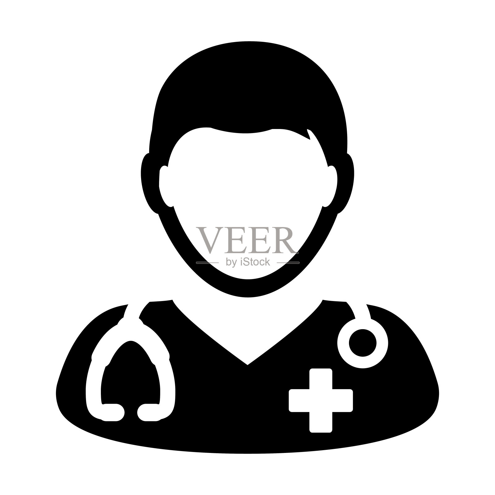 医生图标矢量医疗咨询男性医生人阿凡达与听诊器和十字符号字形象形图设计元素图片