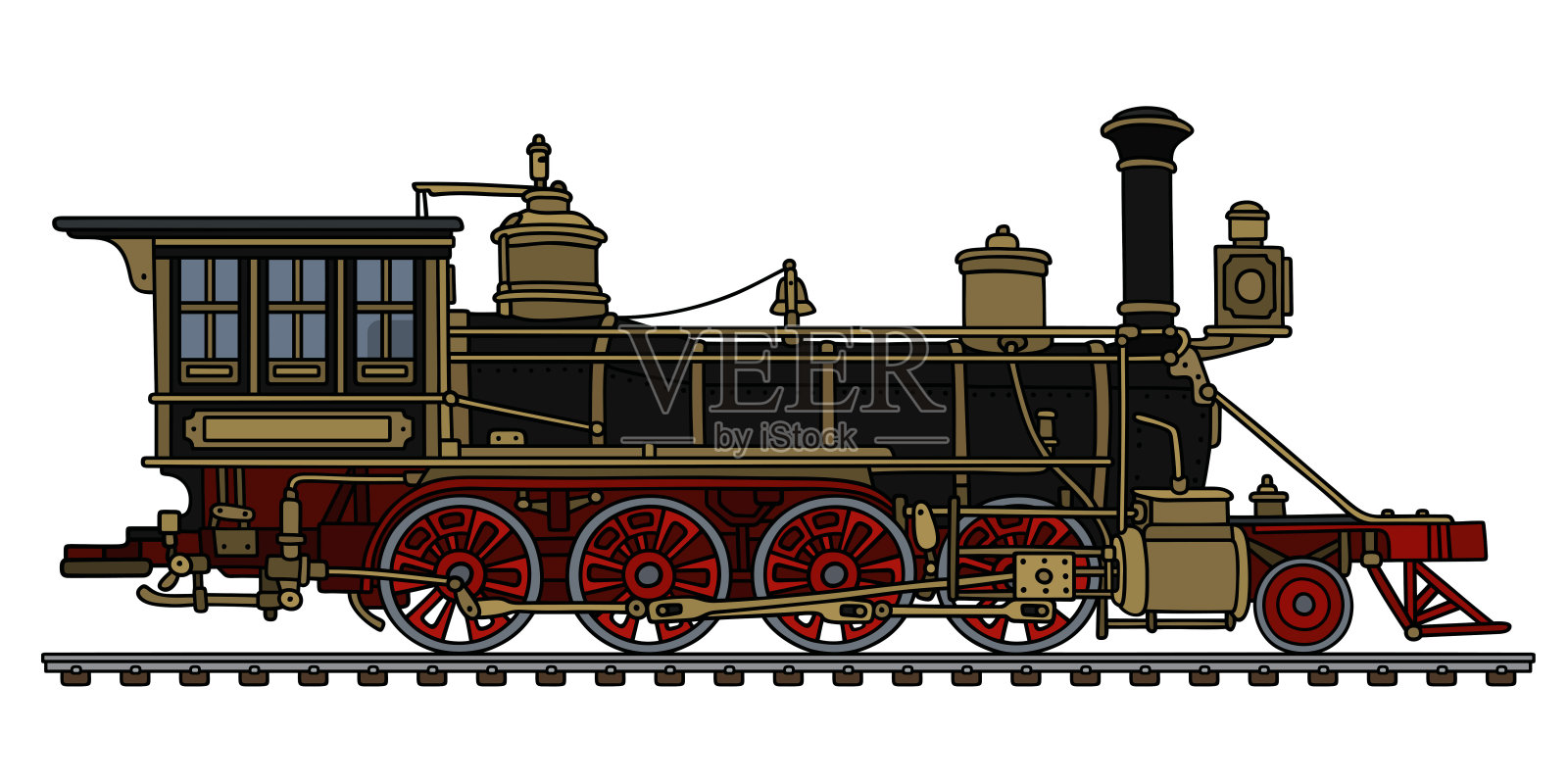 老式的美国黑人蒸汽机车设计元素图片