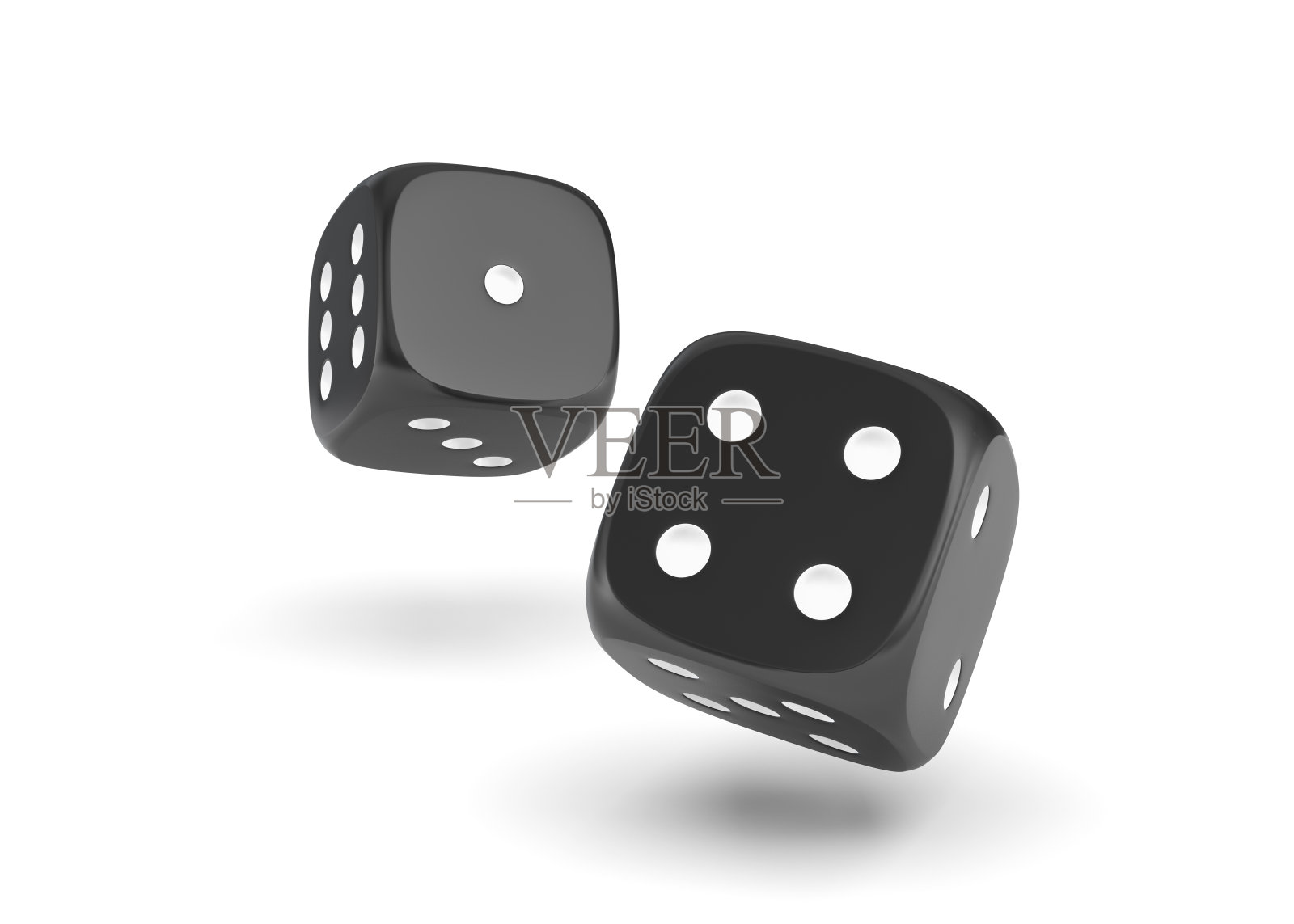 两个黑色骰子挂在白色背景上的3d渲染照片摄影图片