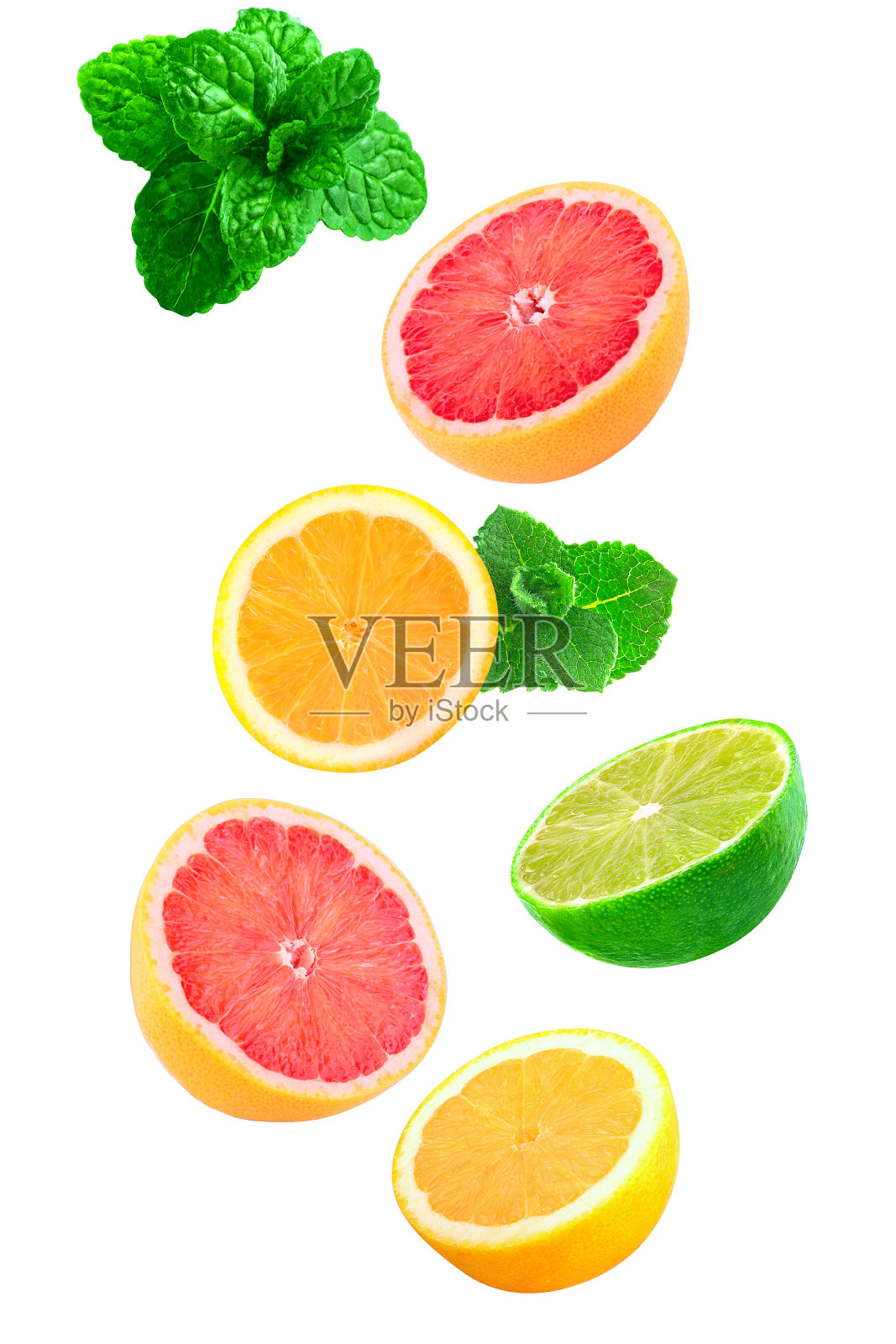 落片薄荷、柠檬、葡萄柚照片摄影图片