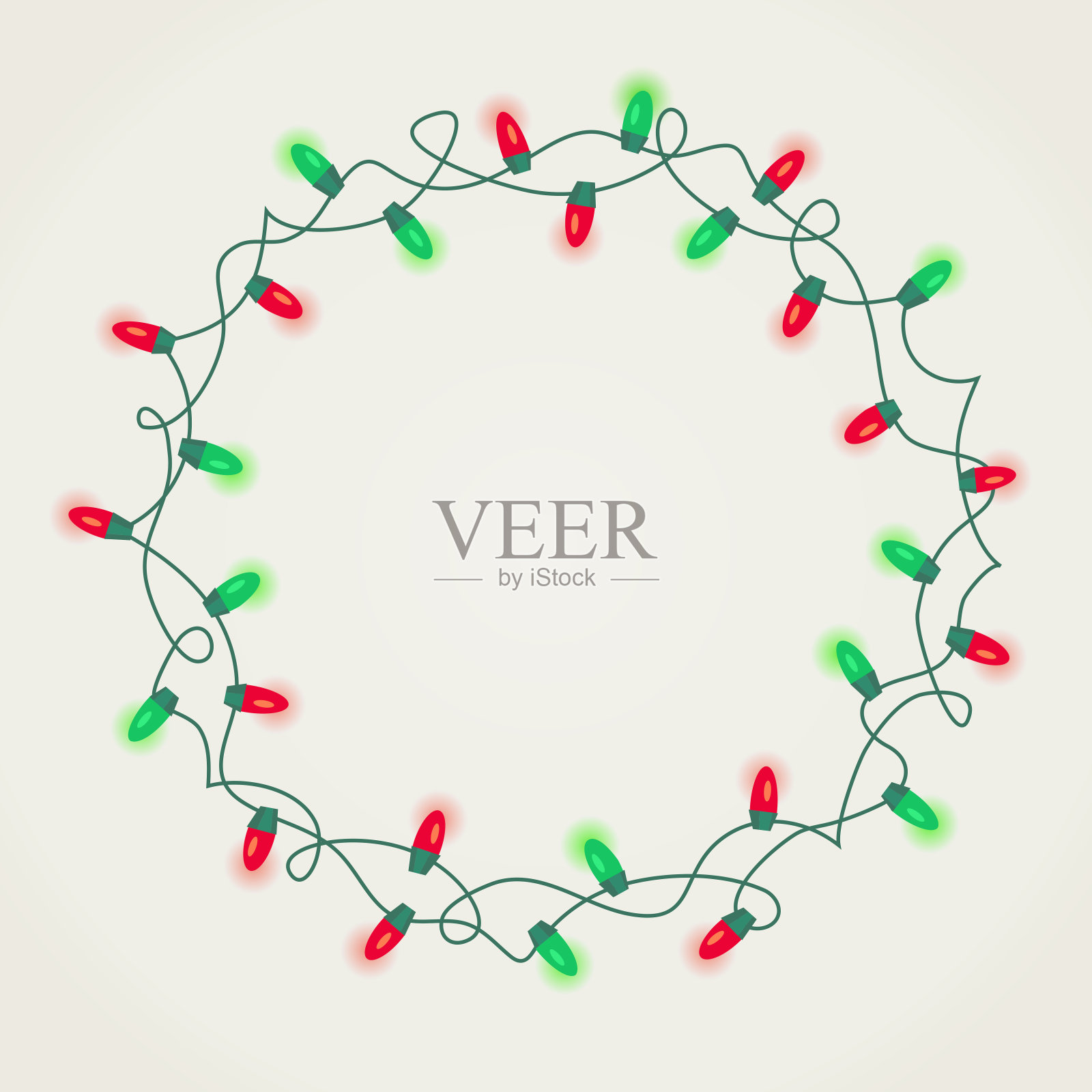 圆形框架的绿色和红色圣诞灯在白色的背景。插画图片素材