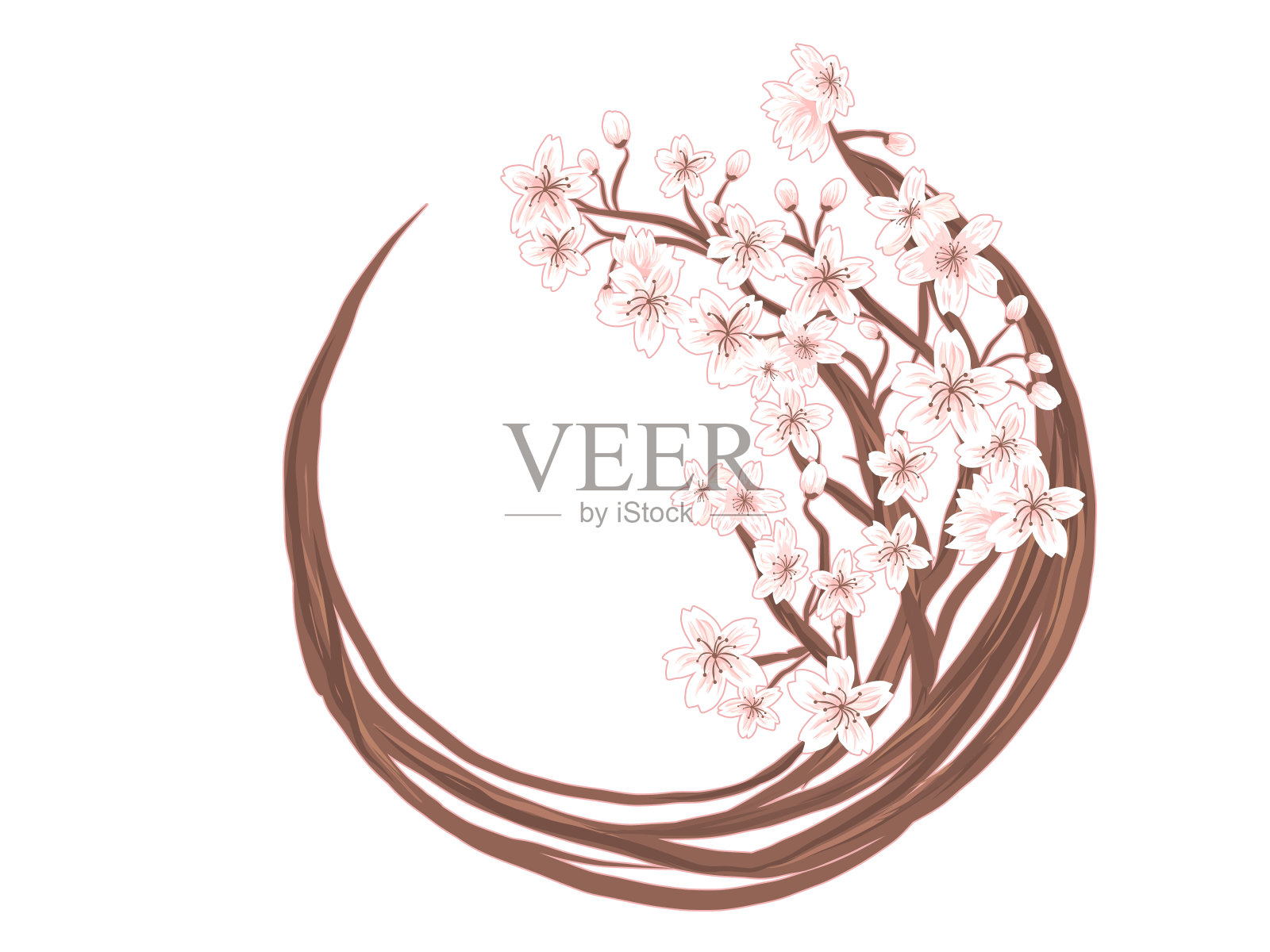 日本樱花和树木图案手绘框架插画图片素材