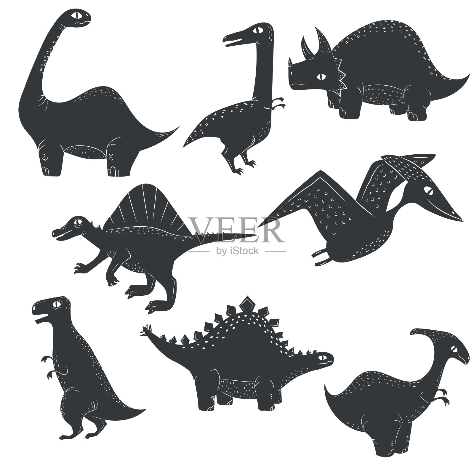 矢量恐龙剪影恐龙设置孤立的白色背景插画图片素材
