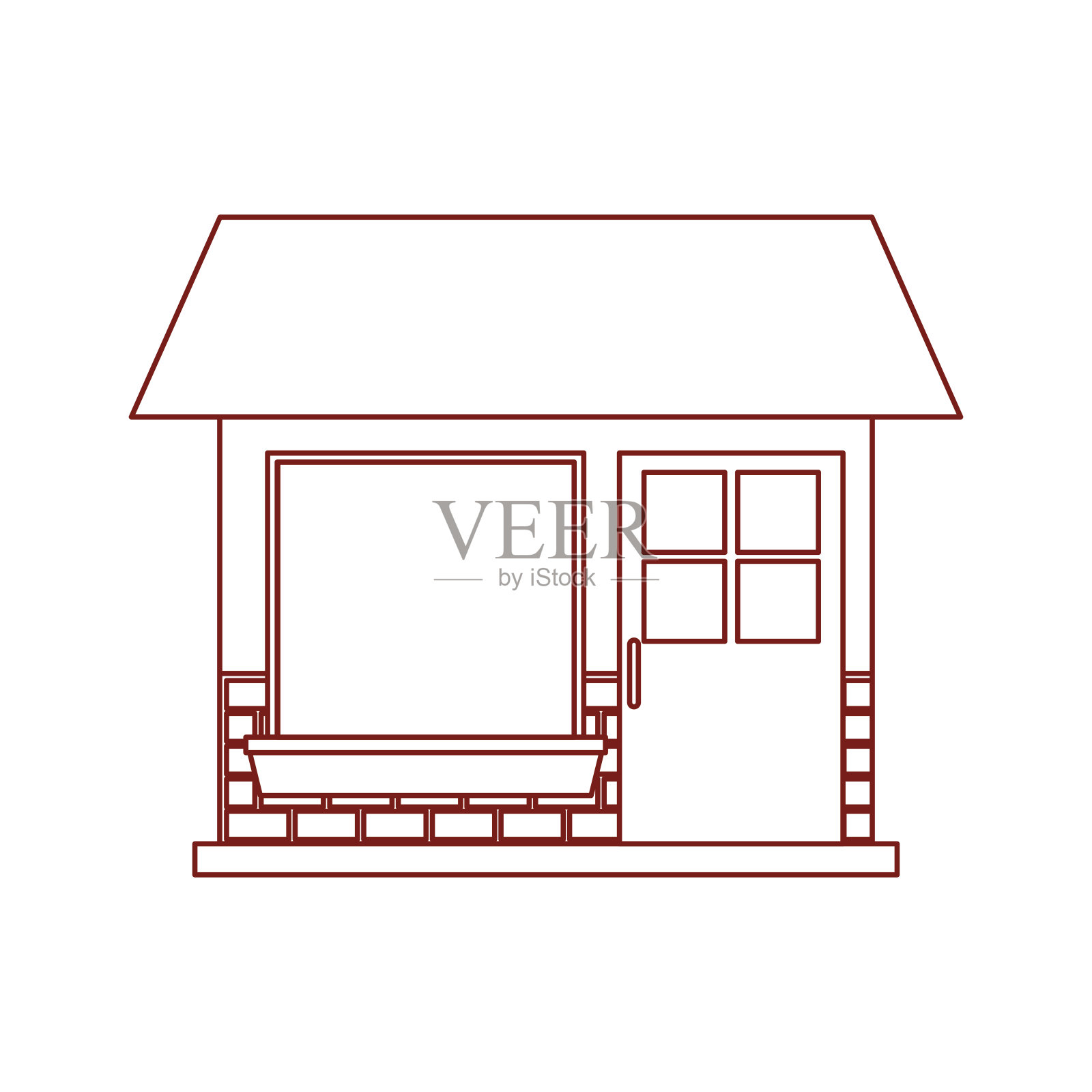 一层楼的房屋立面采用深红色轮廓设计元素图片