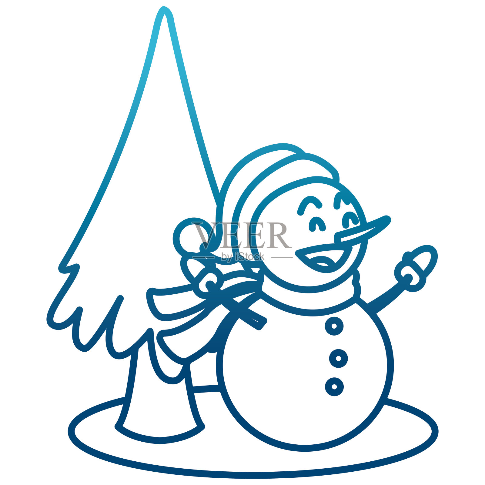 雪人和圣诞树圣诞卡通设计元素图片