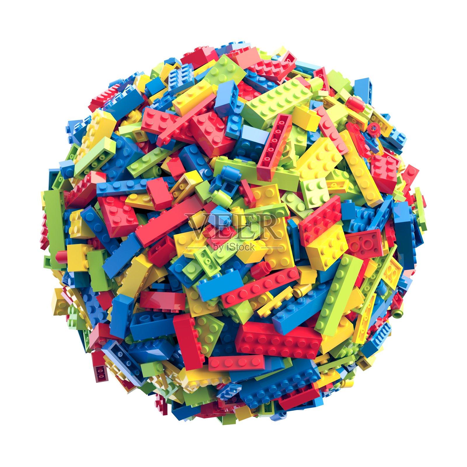 由五颜六色的玩具积木组成的球体。三维渲染照片摄影图片