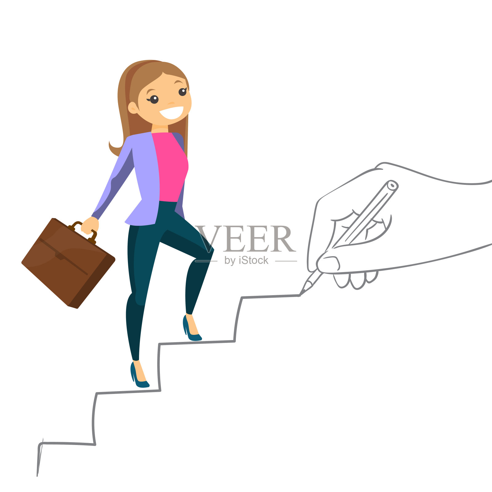 年轻的女商人正在攀登事业的阶梯插画图片素材