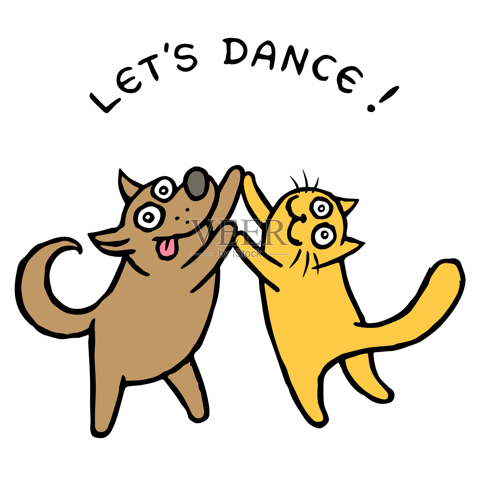 可爱的狗Kik和猫Tik舞者。矢量图设计元素图片