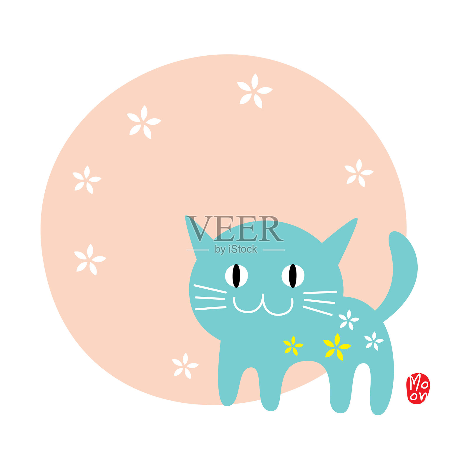 可爱的猫中秋节问候插画图片素材