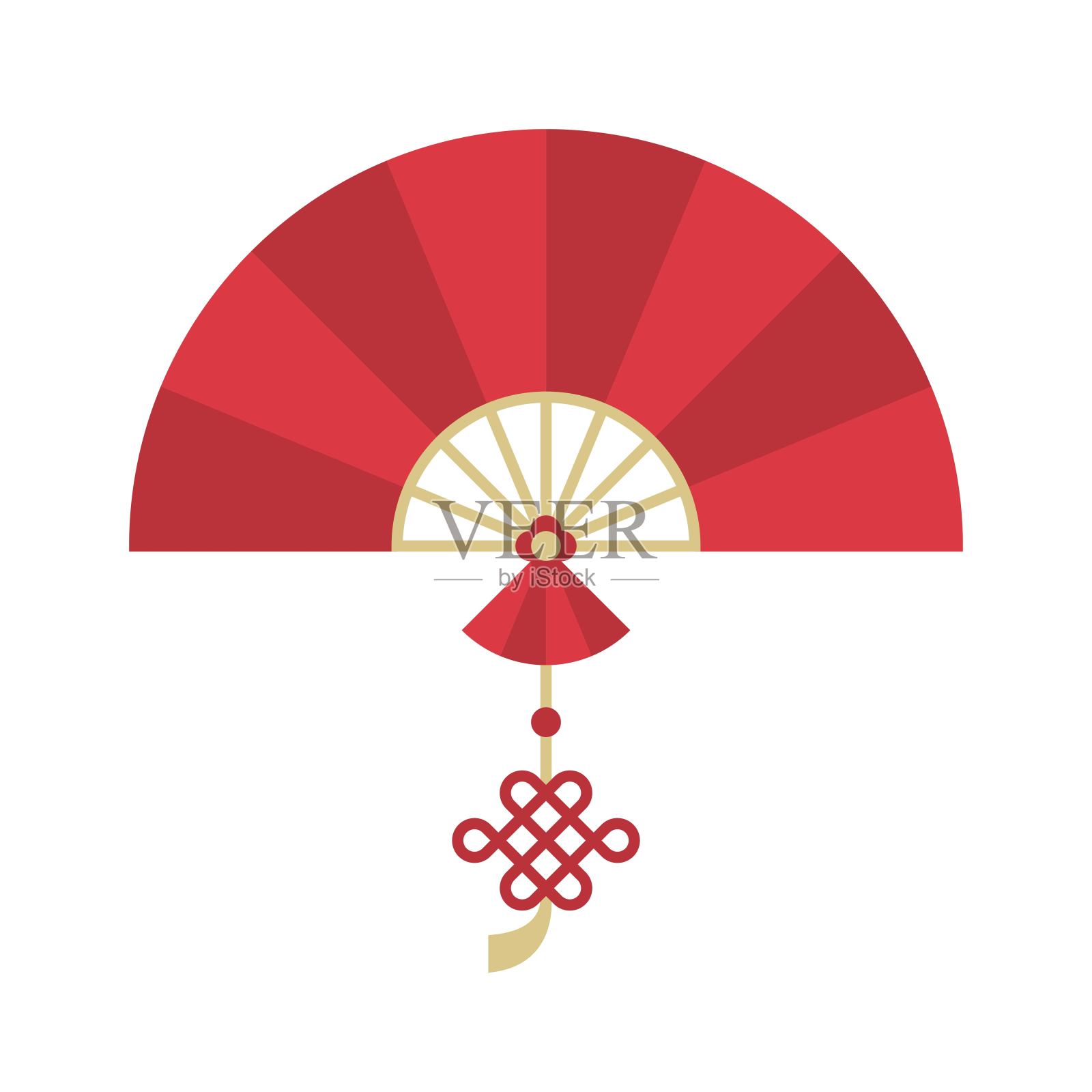 中国农历新年折扇与中国结，平面设计插画图片素材