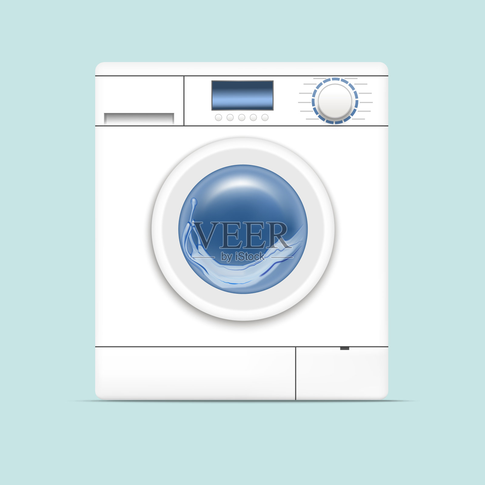 逼真详细的3d洗衣机。向量插画图片素材