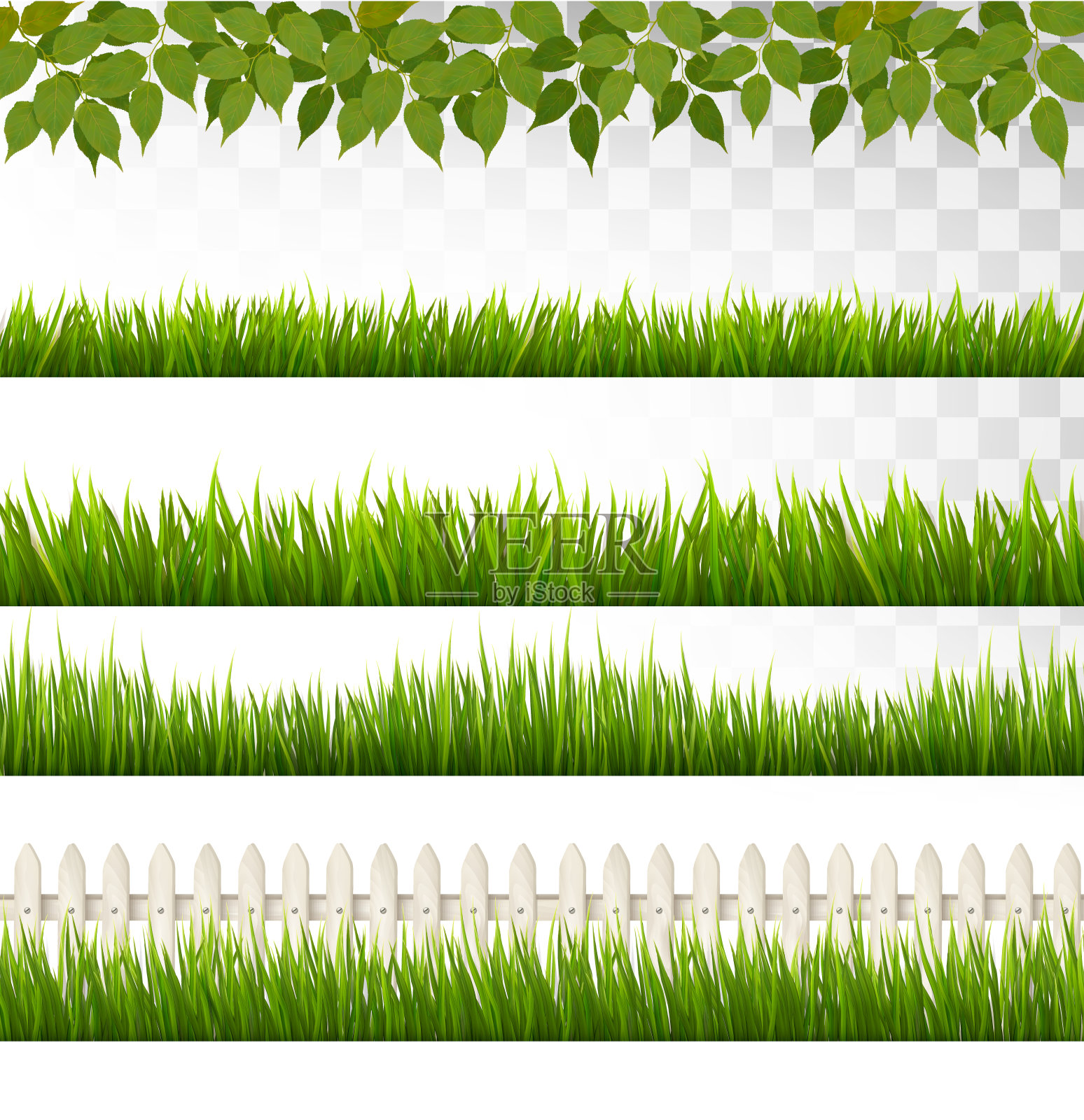 大收集的绿草和法国。向量。插画图片素材