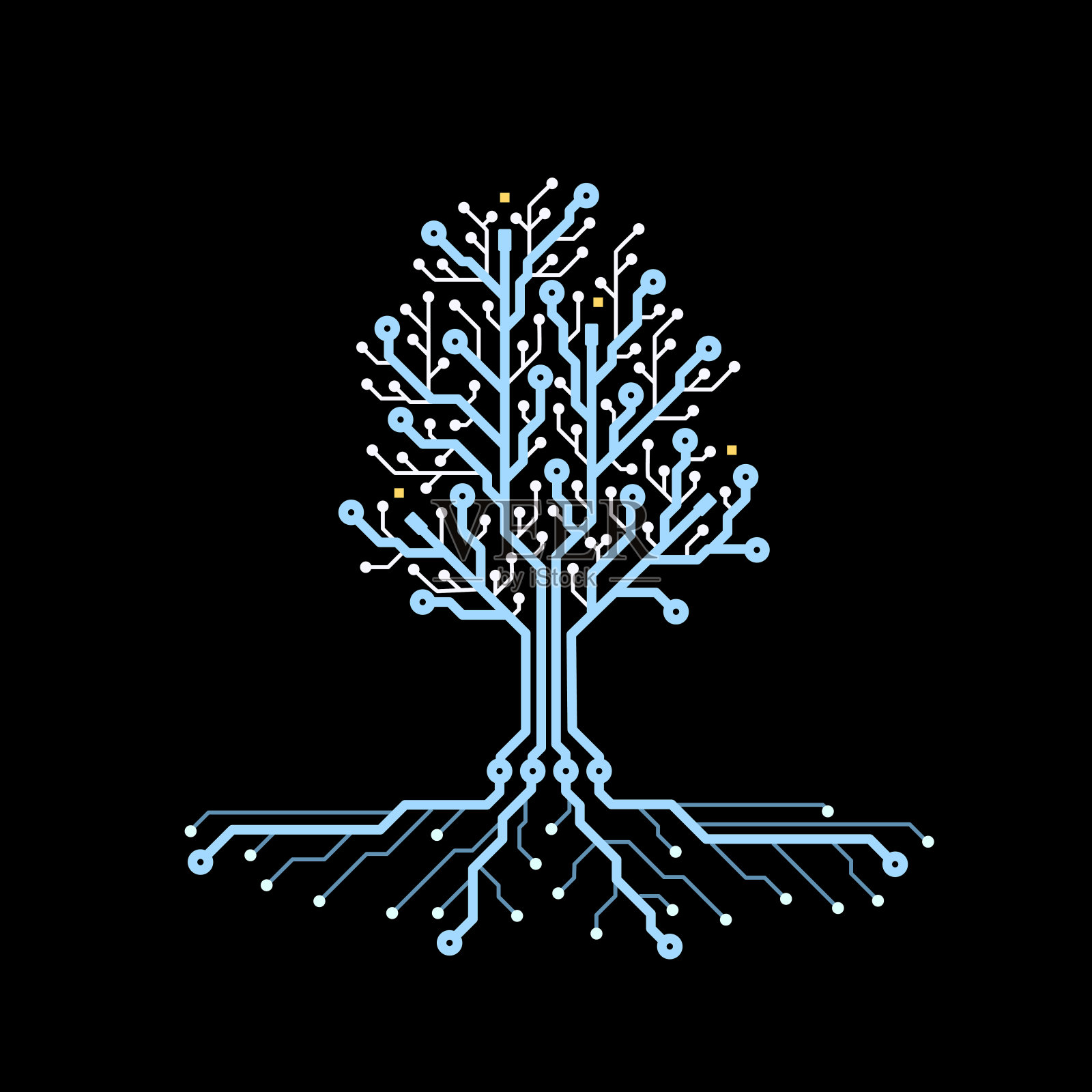 概念线路板树。未来的背景与科技树。PCB。未来科技，蓝色网络自然资源。矢量插图。插画图片素材