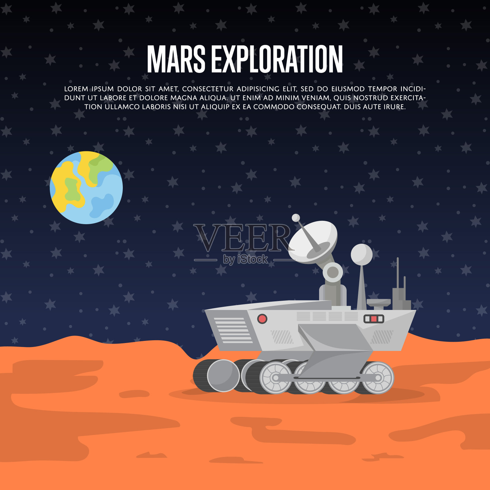 火星探索海报与研究漫游者插画图片素材