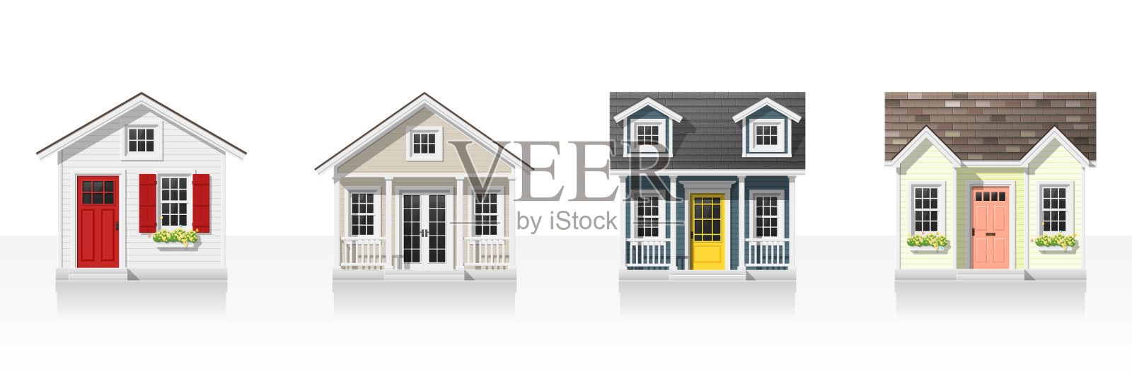 建筑元素与小房子隔离在白色背景，向量，插图设计元素图片