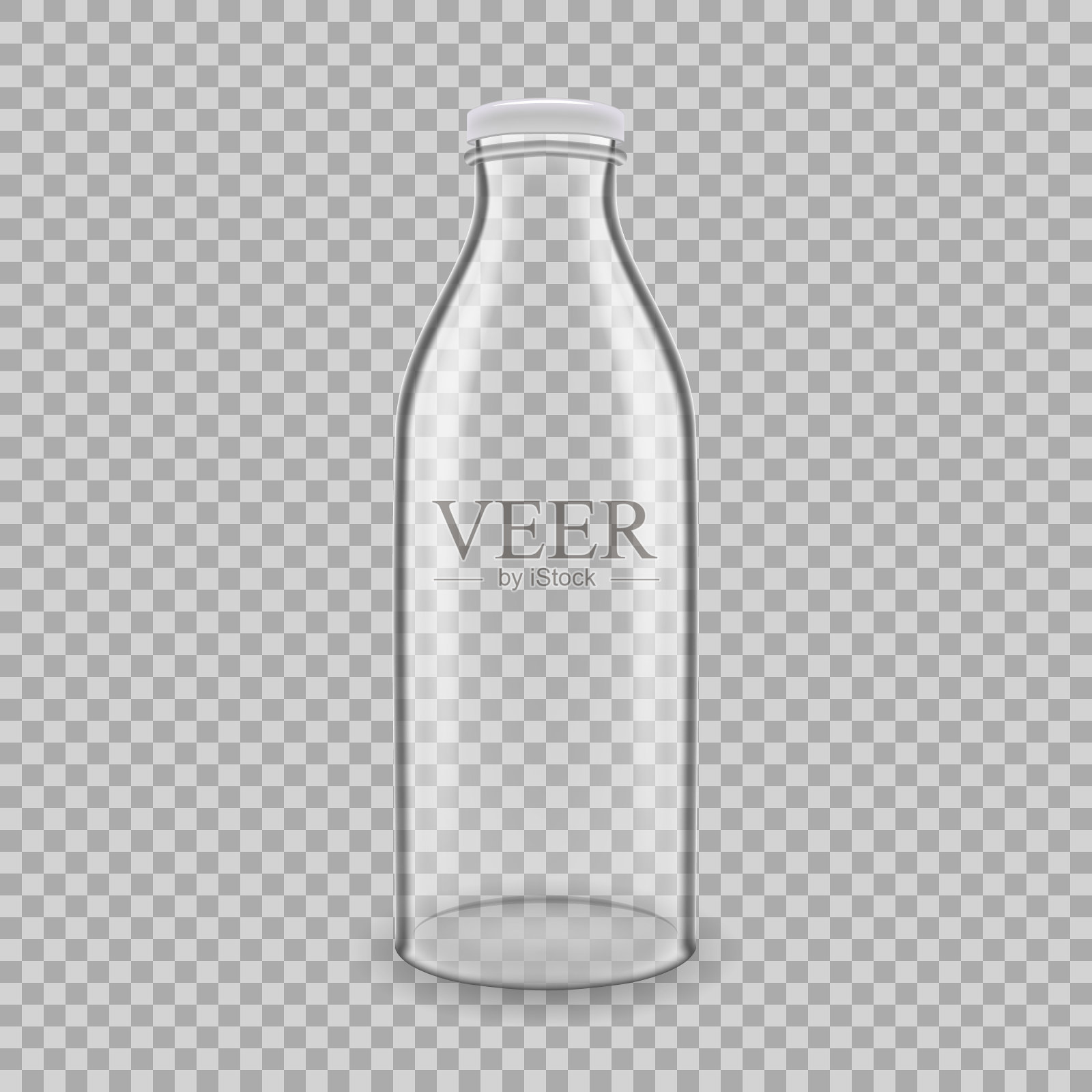 真实的模板空玻璃透明牛奶瓶插画图片素材