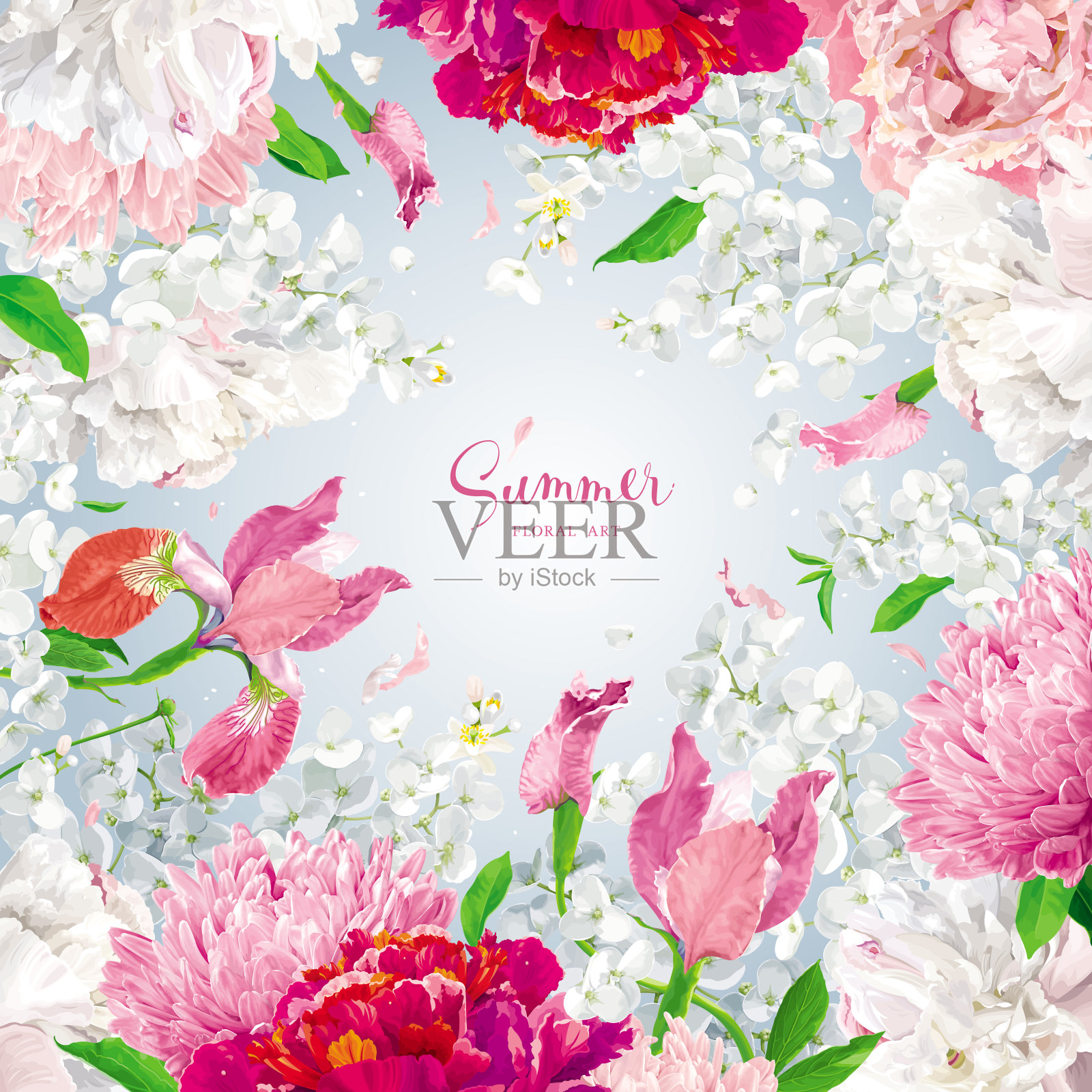 红色、粉色和白色的春夏季花卉矢量背景插画图片素材