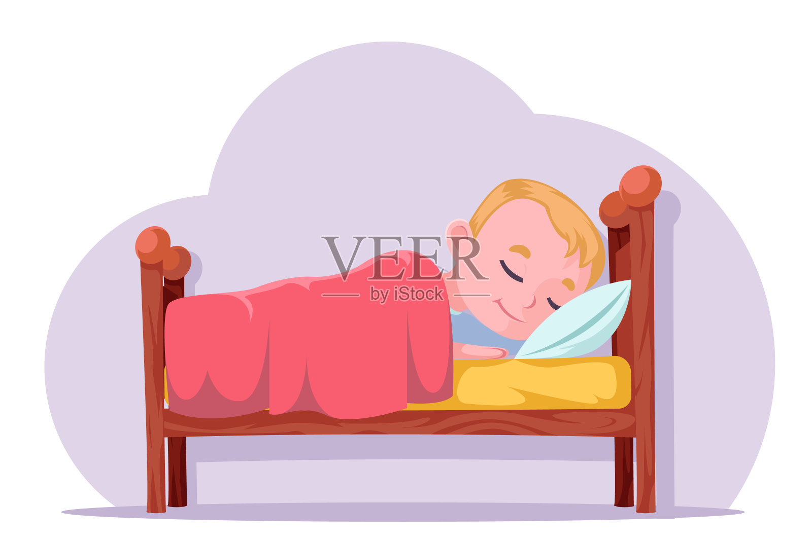 可爱的卡通男孩在床上睡觉好梦休息人物矢量插图设计元素图片