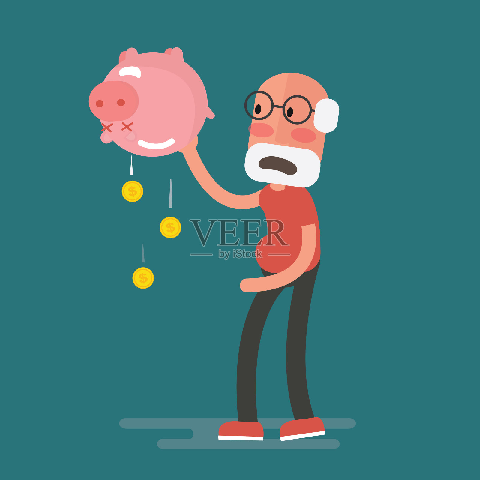 金融危机-有存钱罐的老人，养老金插画图片素材