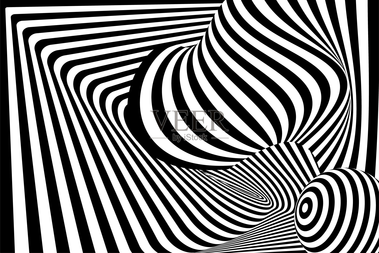 黑白3d线扭曲球错觉插画图片素材