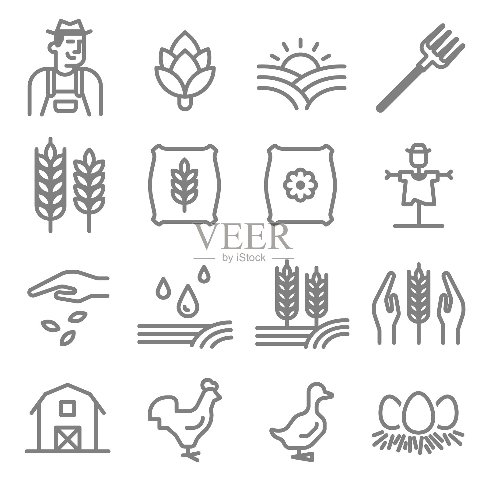 一套农业和农业线图标插画图片素材