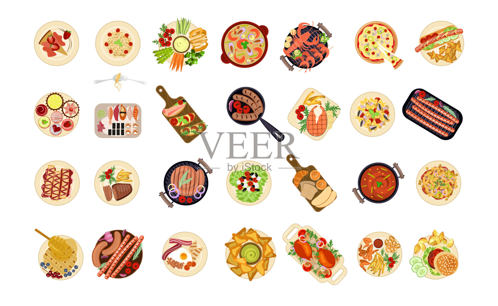 各种食物的盘子插画图片素材