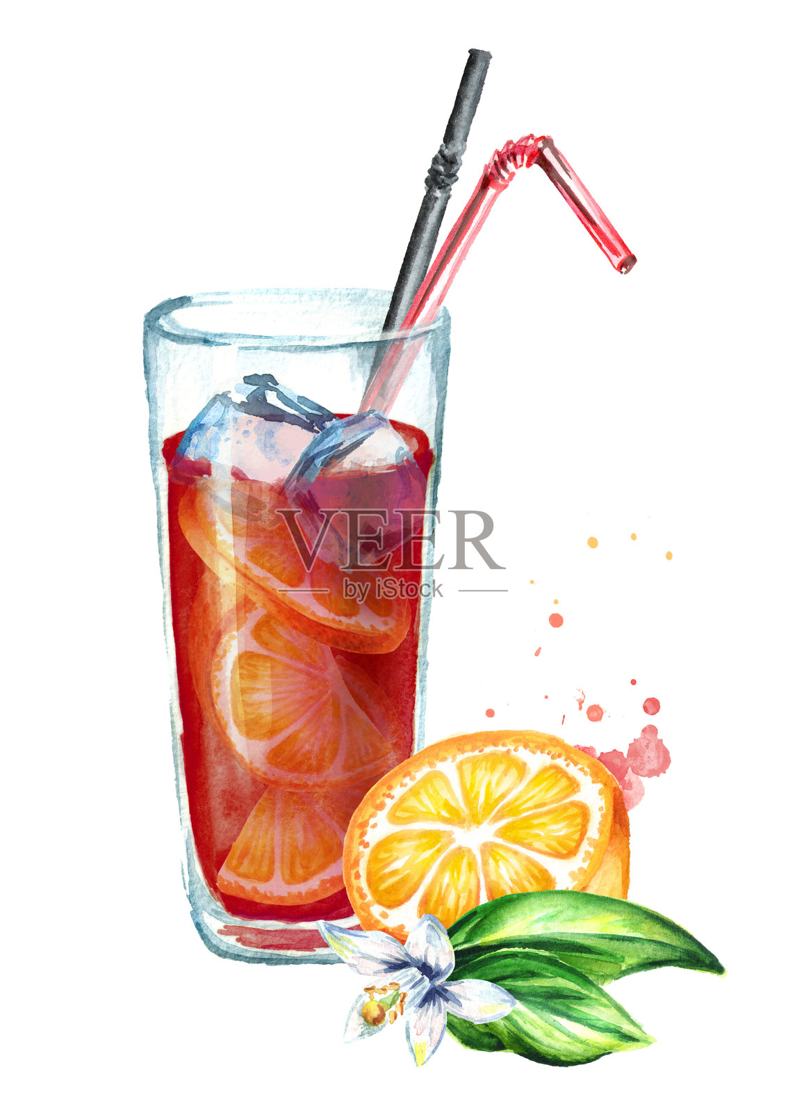 桑格利亚汽酒和橙色。水彩手绘插图，孤立的白色背景插画图片素材