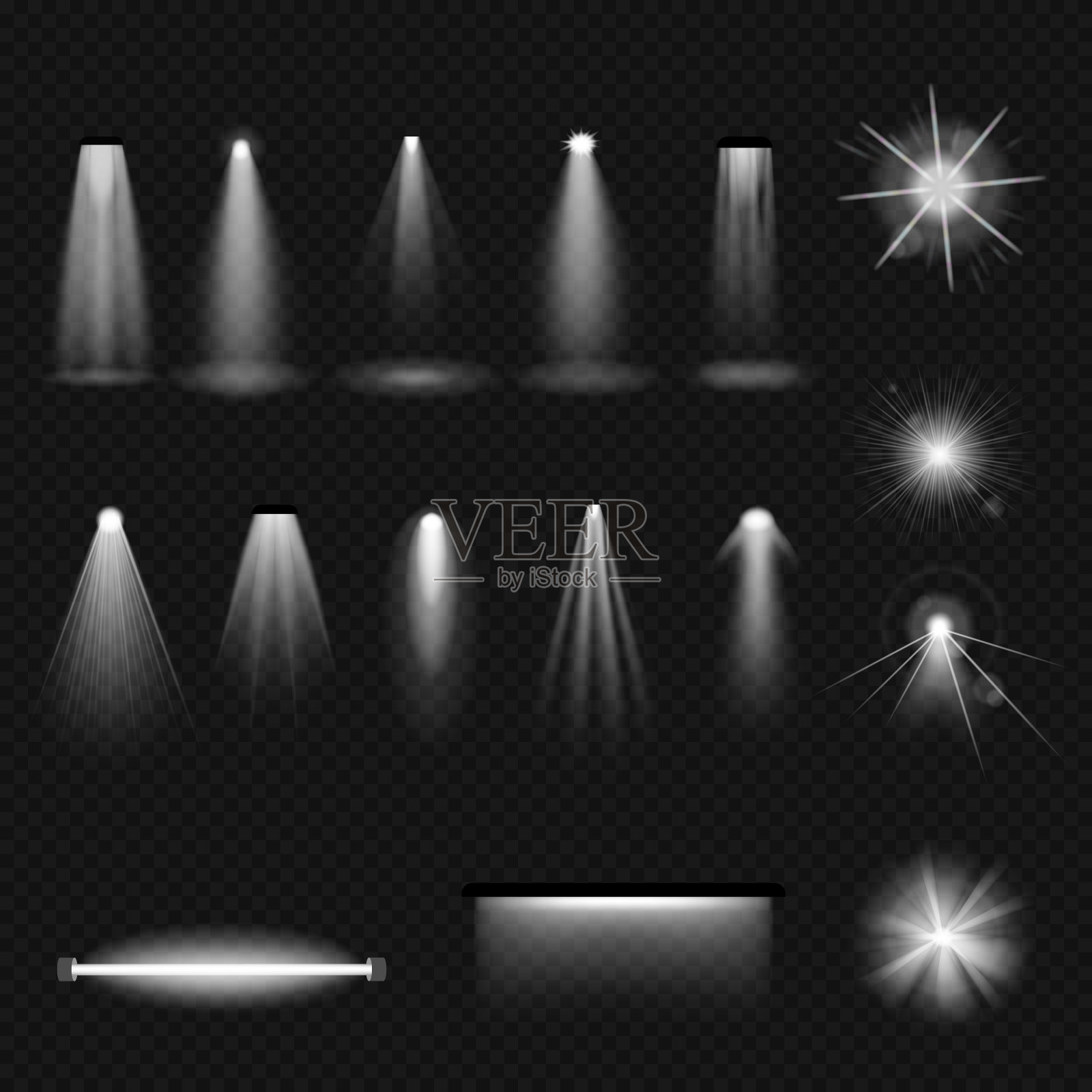 设置光源、照明:白炽灯、卤素灯、荧光灯、泛光灯、紫外线灯设计元素图片