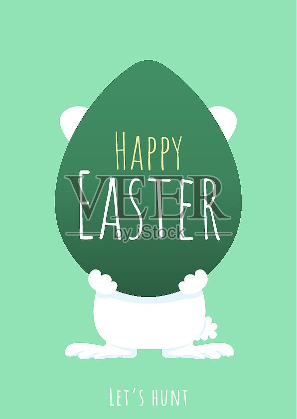 快乐的复活节问候背景兔子拿着复活节蛋设计模板素材