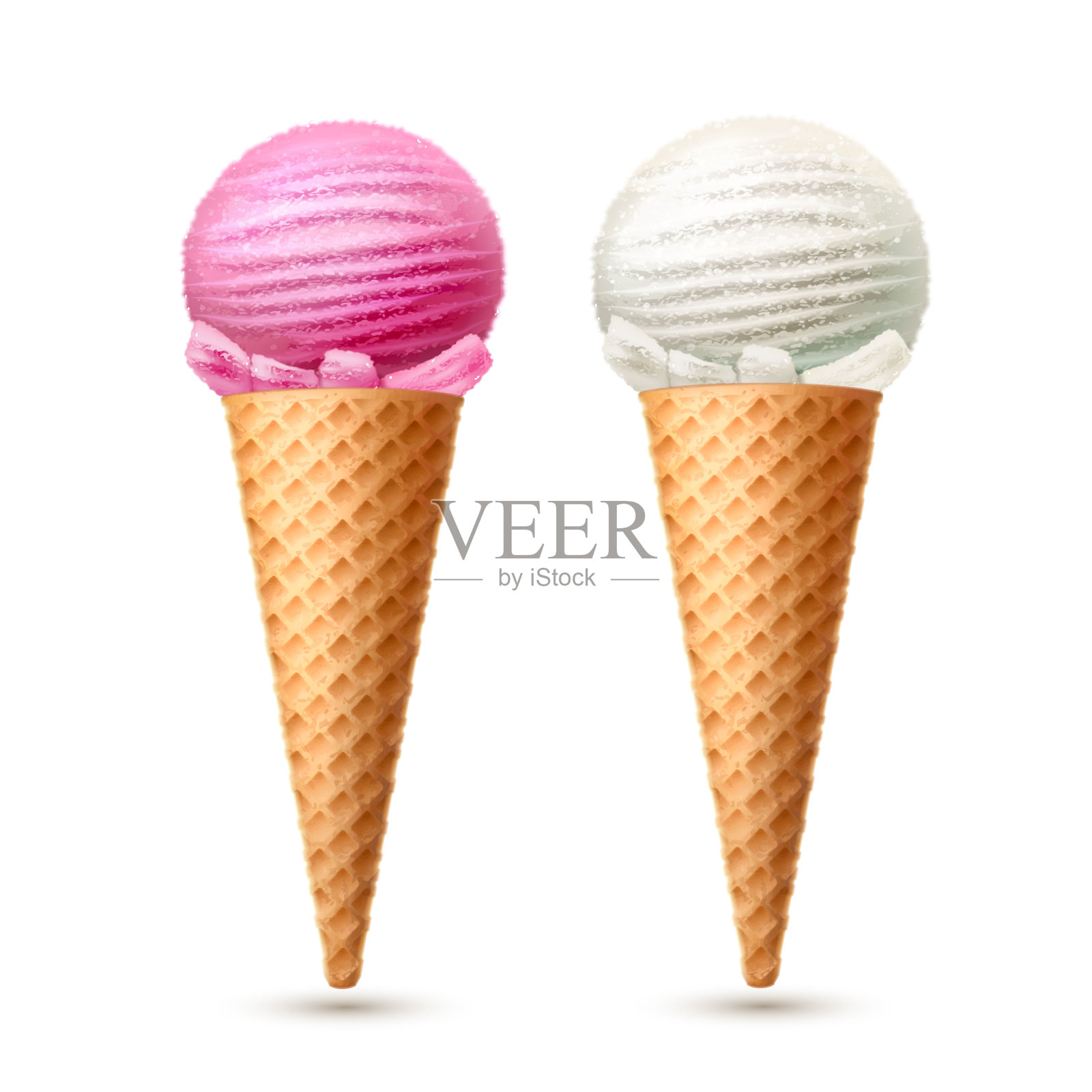 矢量冰淇淋华夫蛋筒香草草莓设计元素图片