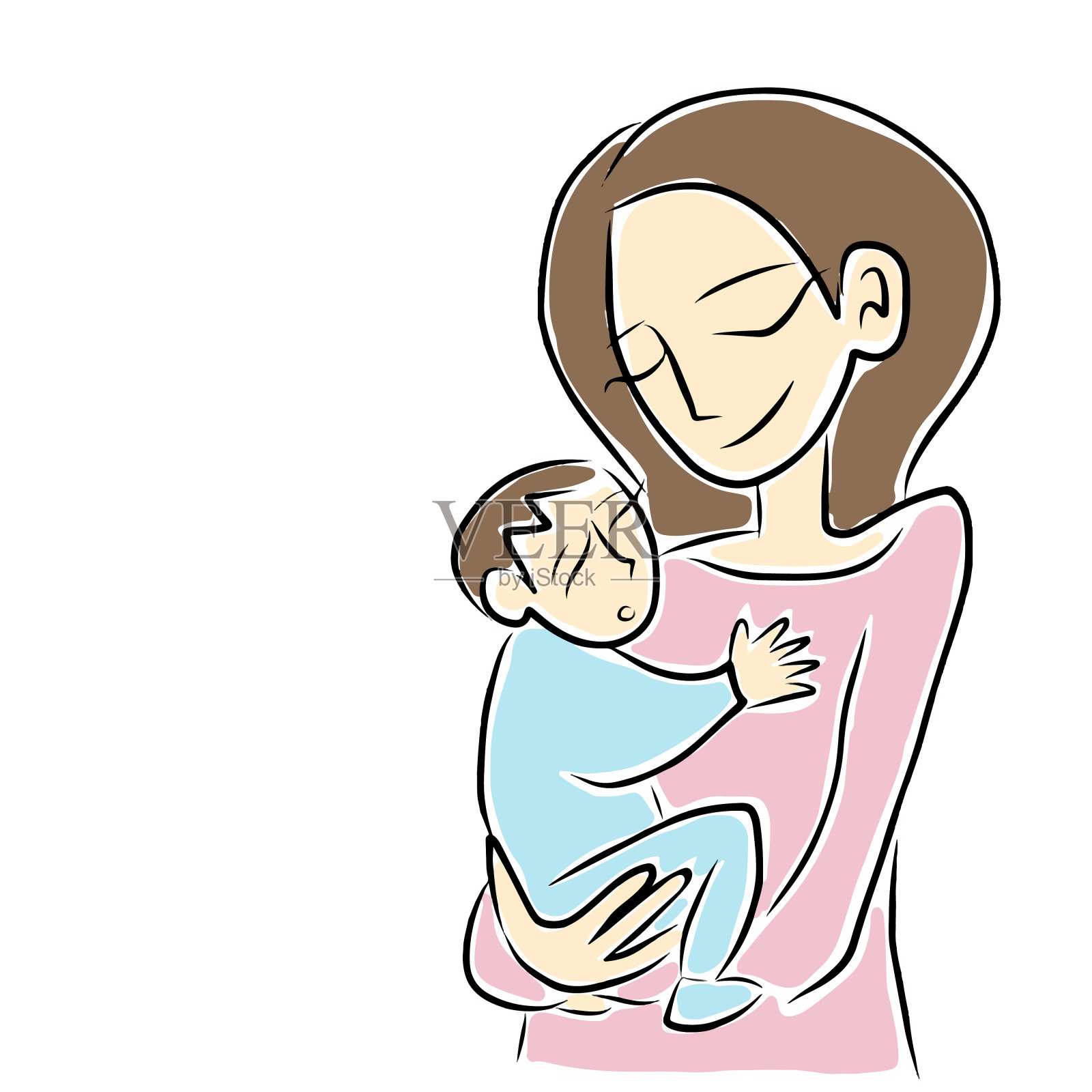 母亲抱着婴儿在白色的背景插画图片素材
