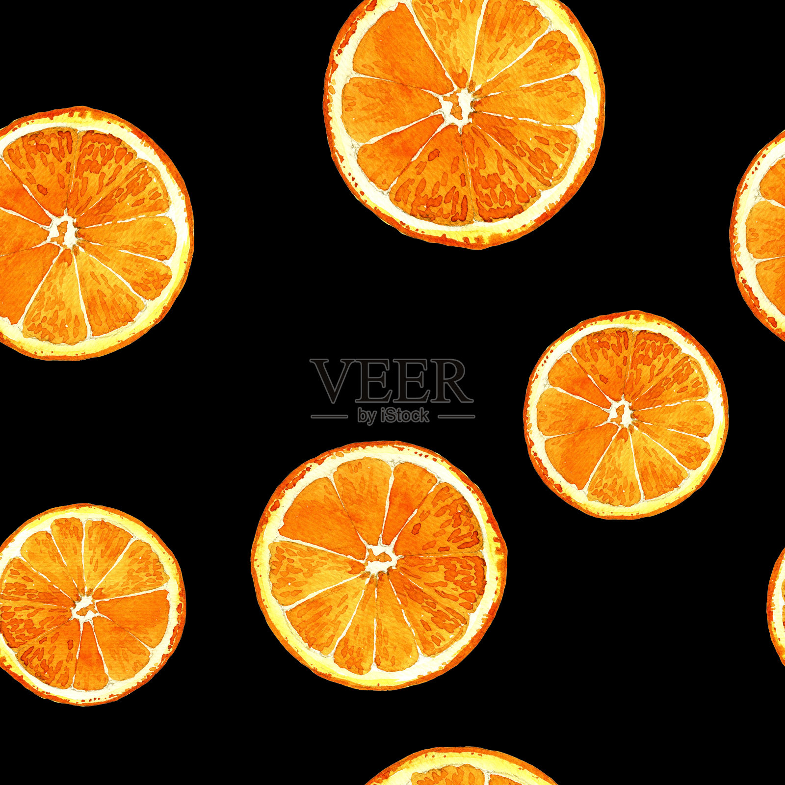 水彩无缝图案的切割橙子彩绘水彩。设计元素图片