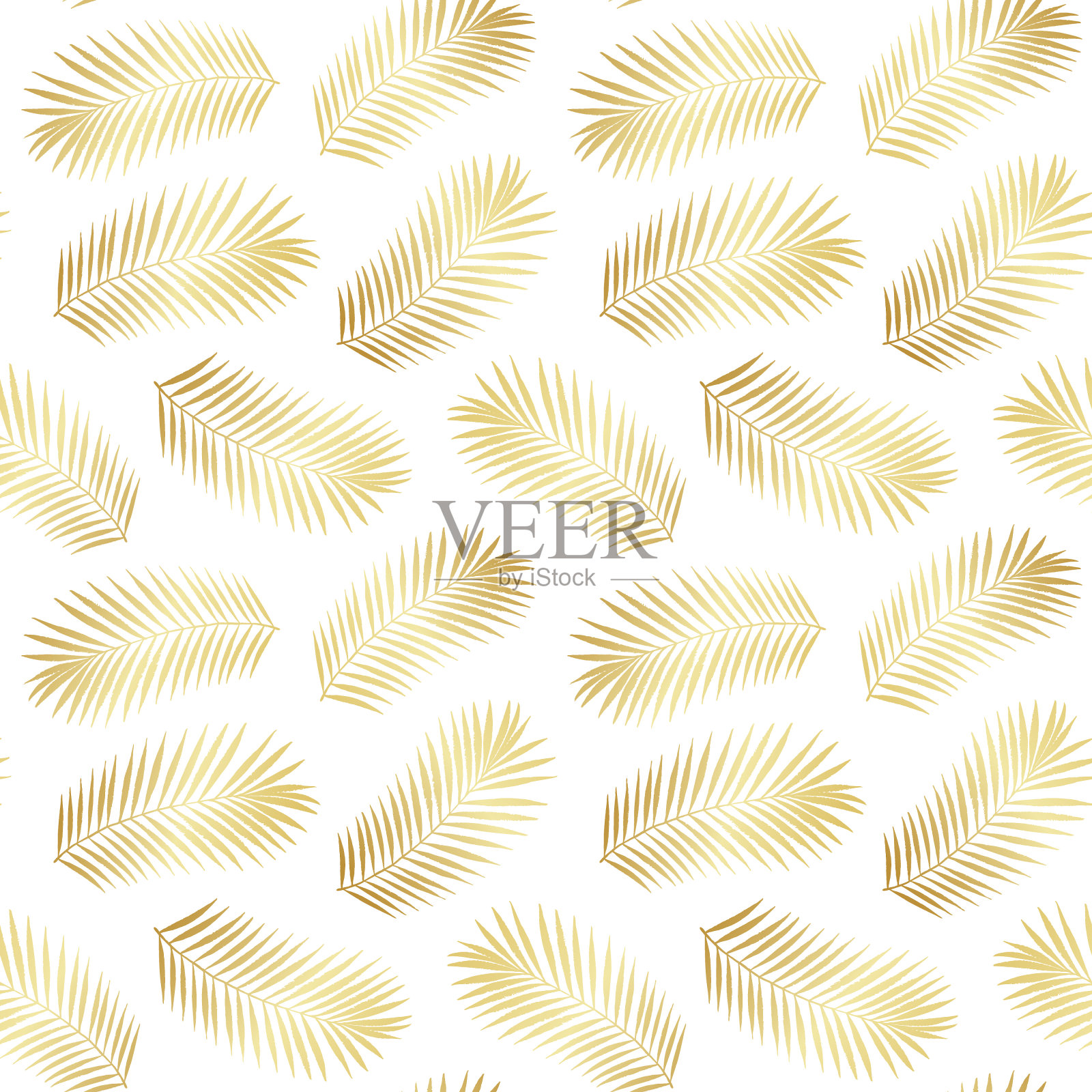 夏日金色热带棕榈树的叶子无缝图案。矢量垃圾设计的卡片，网页，背景和自然产品插画图片素材
