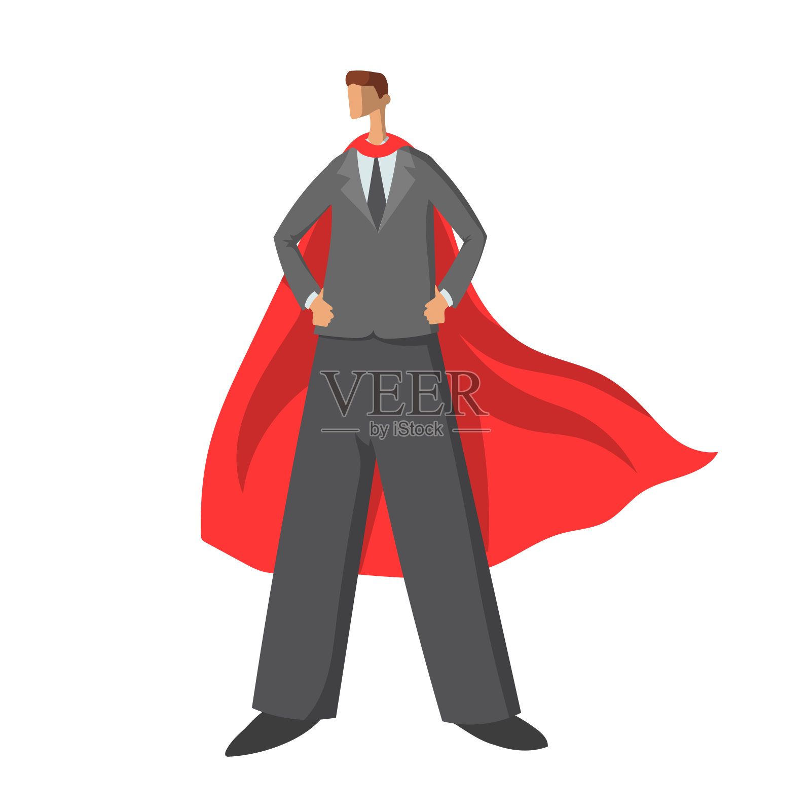 穿着红色斗篷的商人。商业超级英雄，矢量插图孤立在白色背景。设计元素图片