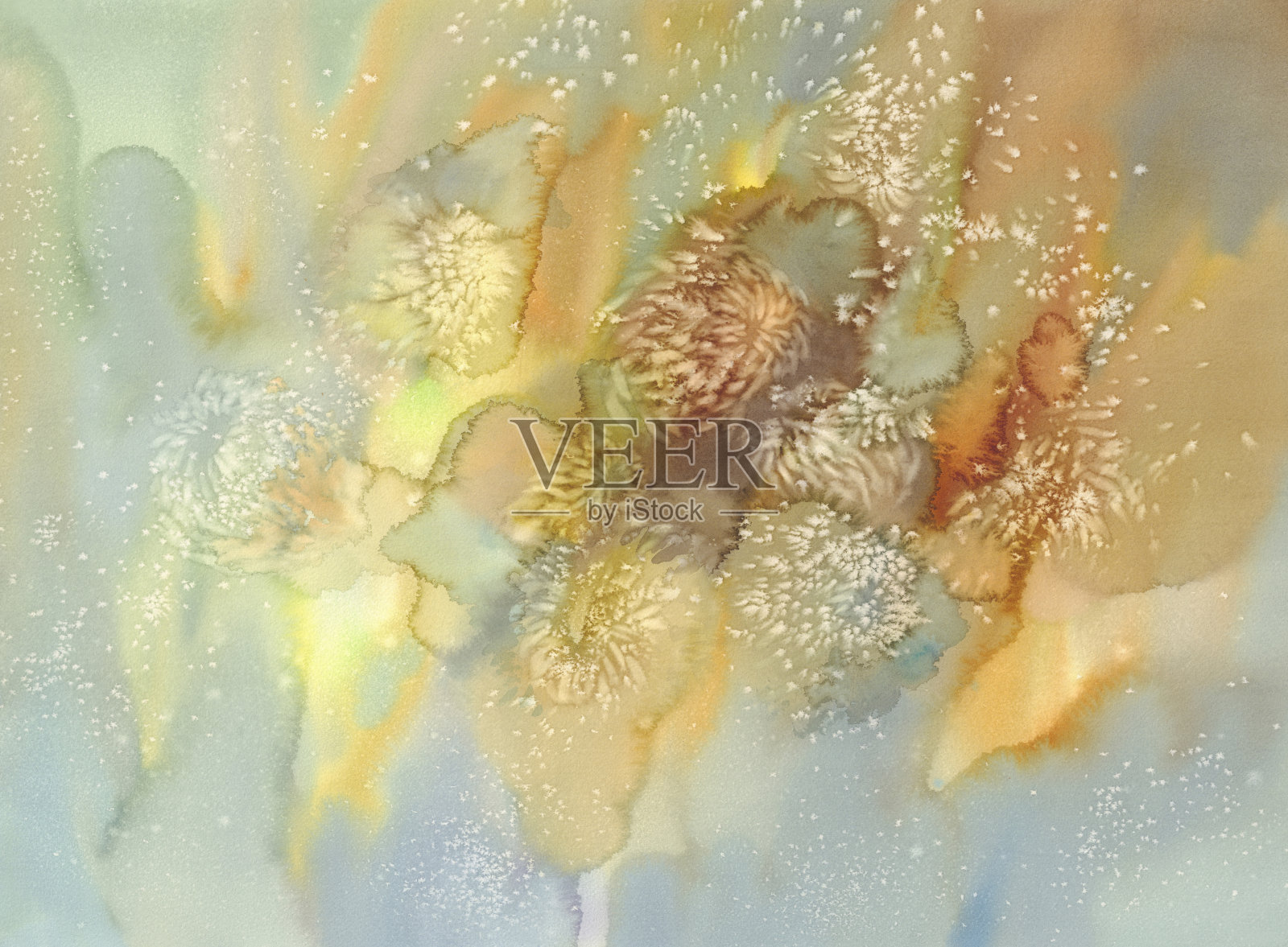 水彩盐大理石背景。菊花插画图片素材