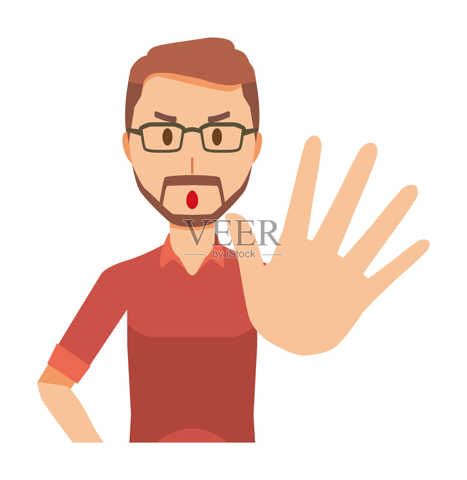 一个戴着眼镜的大胡子男人正在停止手势插画图片素材
